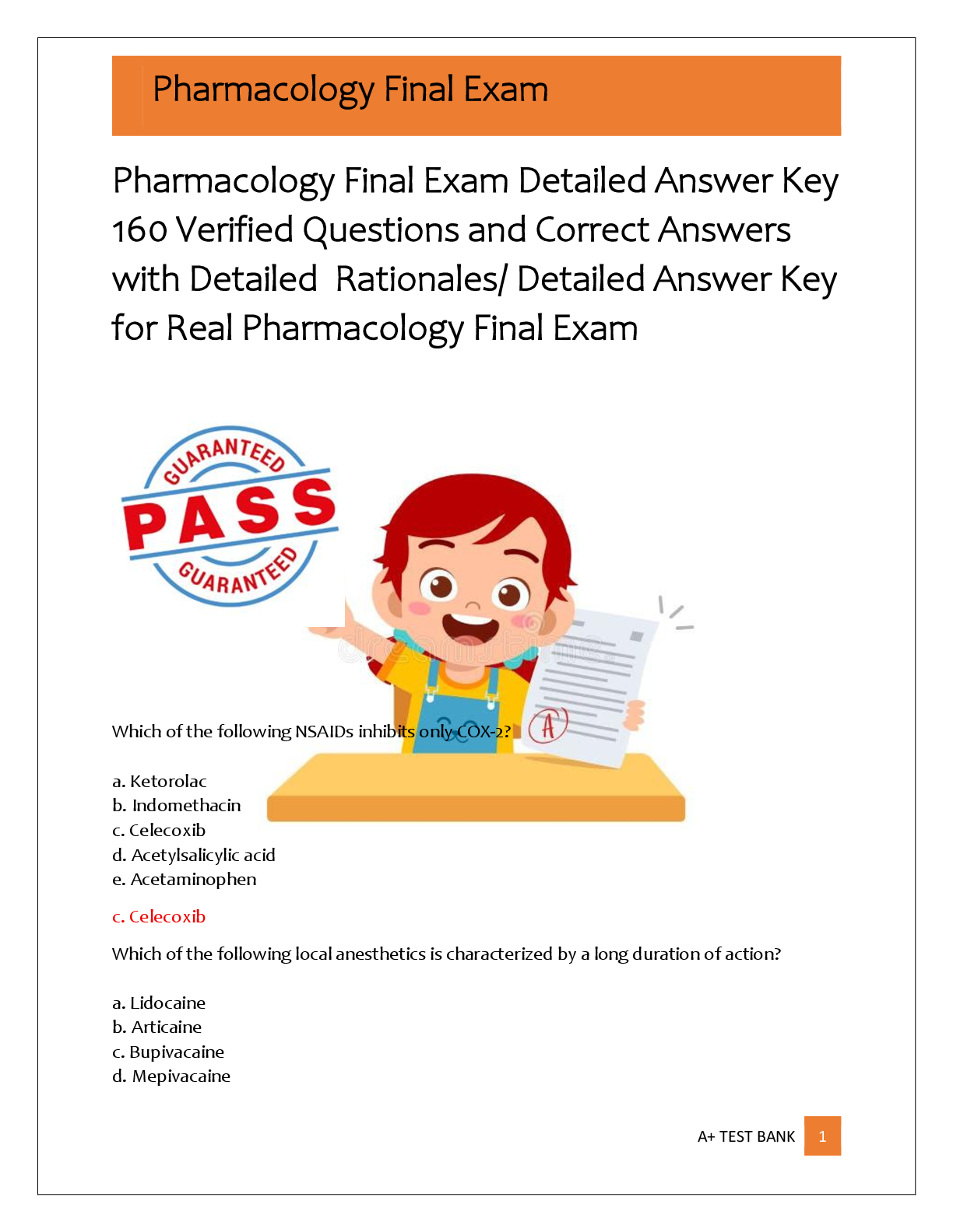 Recommended document preview for Pharmacology Final Exam Detailed Answer Key  160 Verified Questions and Correct Answers  with Detailed  Rationales/ Detailed Answer Key  for Real Pharmacology Final Exam