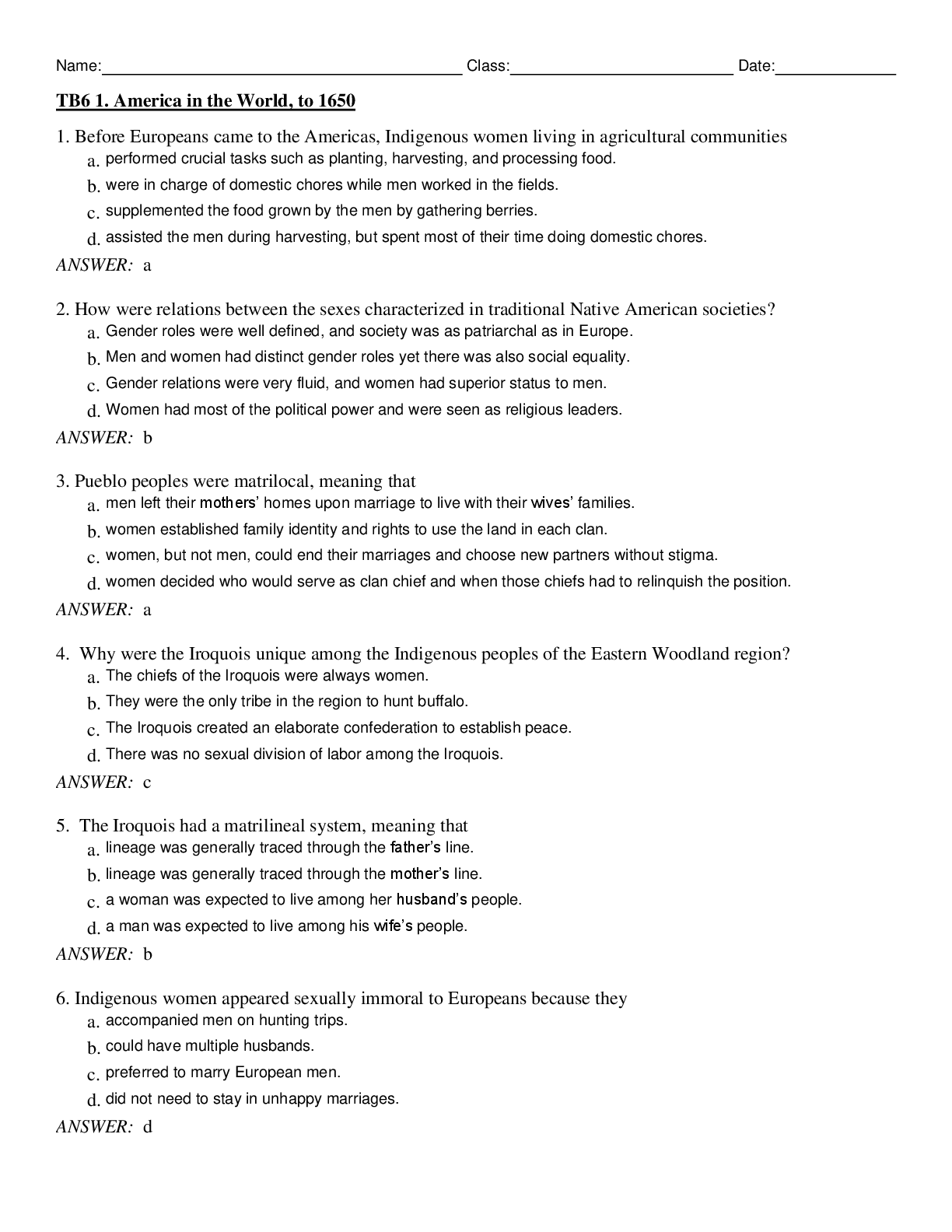 Preview of Through Women's Eyes An American History with Documents Volume 1 6th Edition By Ellen DuBois, Lynn Dumenil, Brenda Stevenson Test Bank