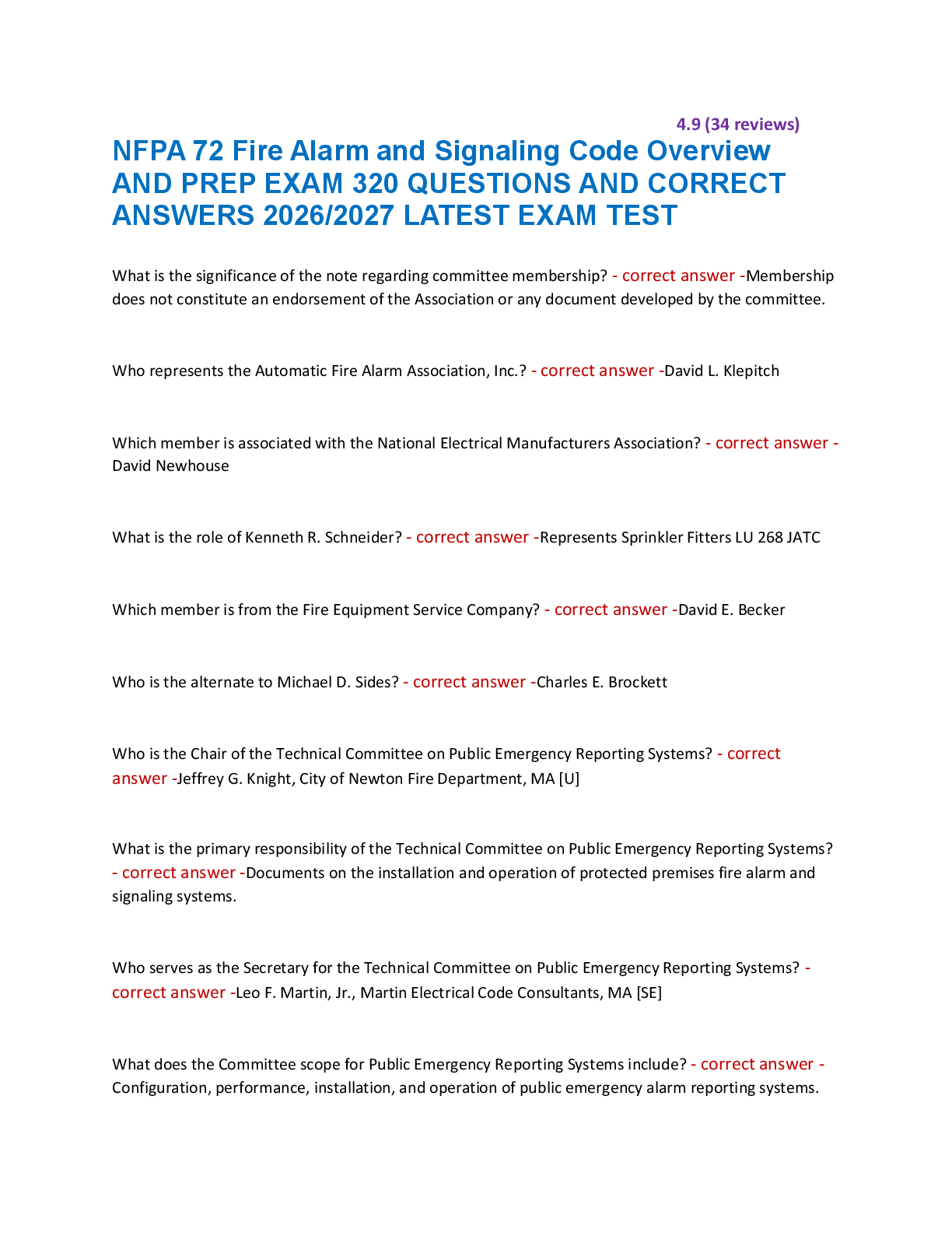 NFPA 72 Fire Alarm and Signaling Code Overview  AND PREP EXAM 320 QUESTIONS AND CORRECT  ANSWERS 2026/2027 LATEST EXAM TEST
