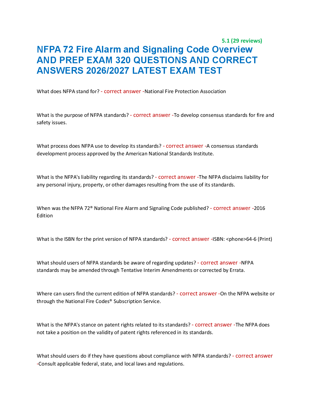 NFPA 72 Fire Alarm and Signaling Code Overview  AND PREP EXAM 320 QUESTIONS AND CORRECT  ANSWERS 2026/2027 LATEST EXAM TEST
