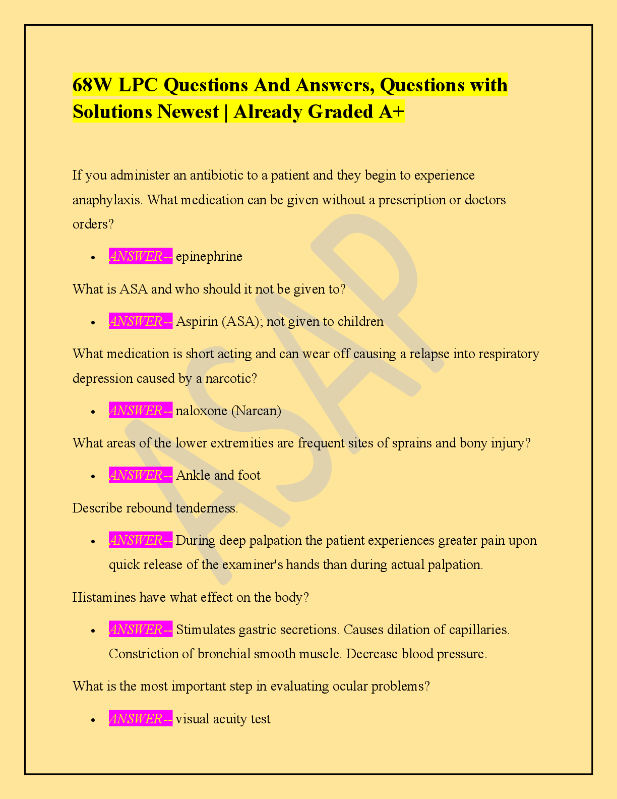 Recommended document preview for 68W LPC Questions And Answers, Questions with  Solutions Newest | Already Graded A+