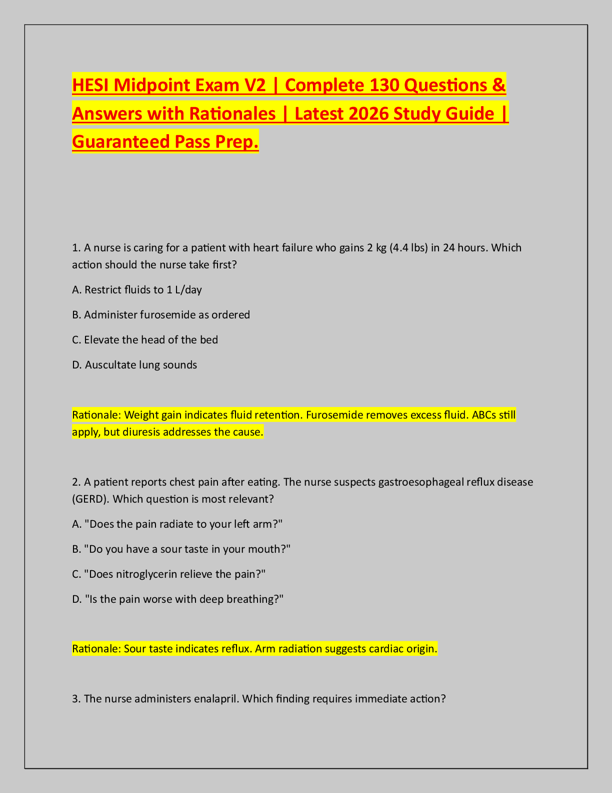 Recommended document preview for HESI Midpoint Exam V2 | Complete 130 Questions &  Answers with Rationales | Latest 2026 Study Guide |  Guaranteed Pass Prep.
