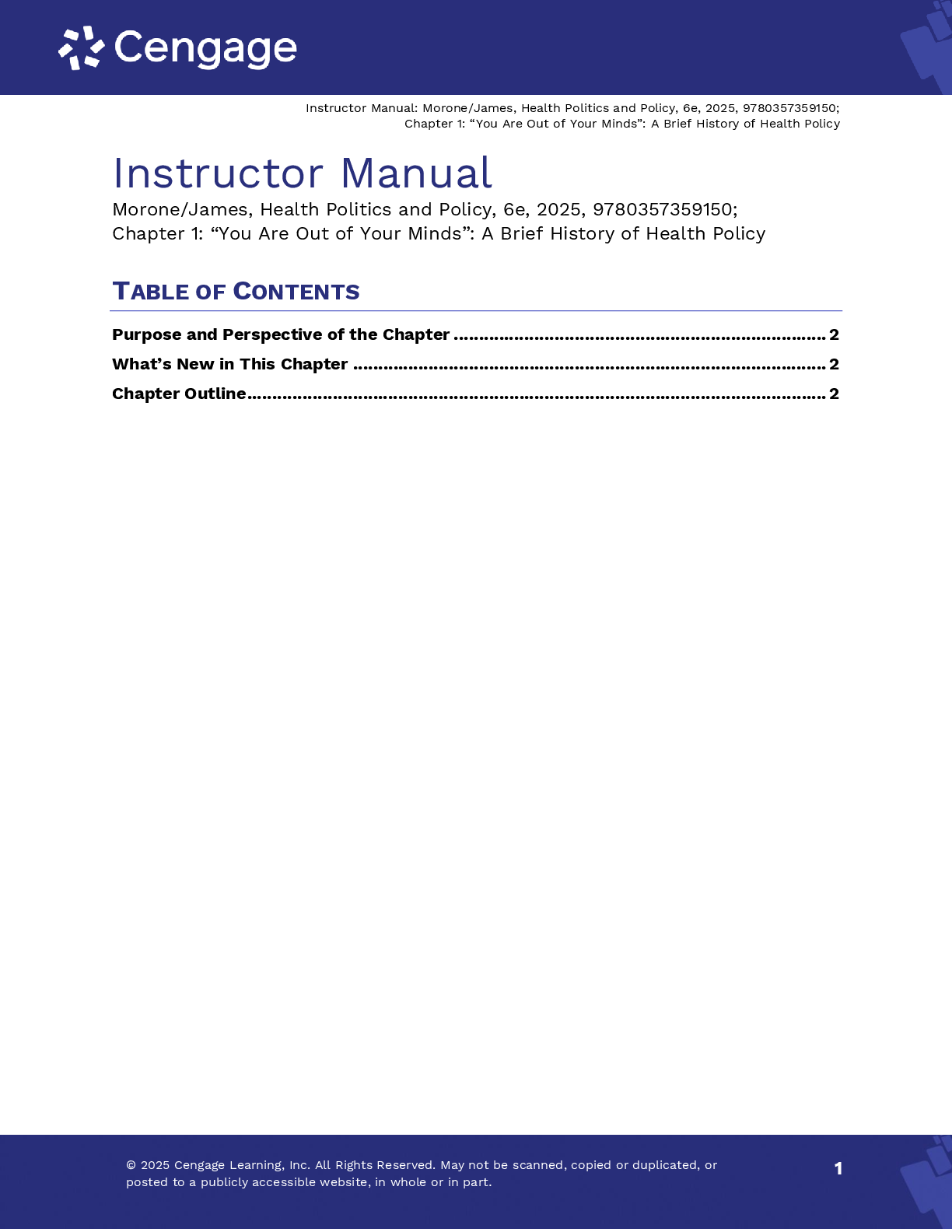Preview of Instructor's Manual For Health Politics and Policy 6th Edition By James Morone, Dan Ehlke