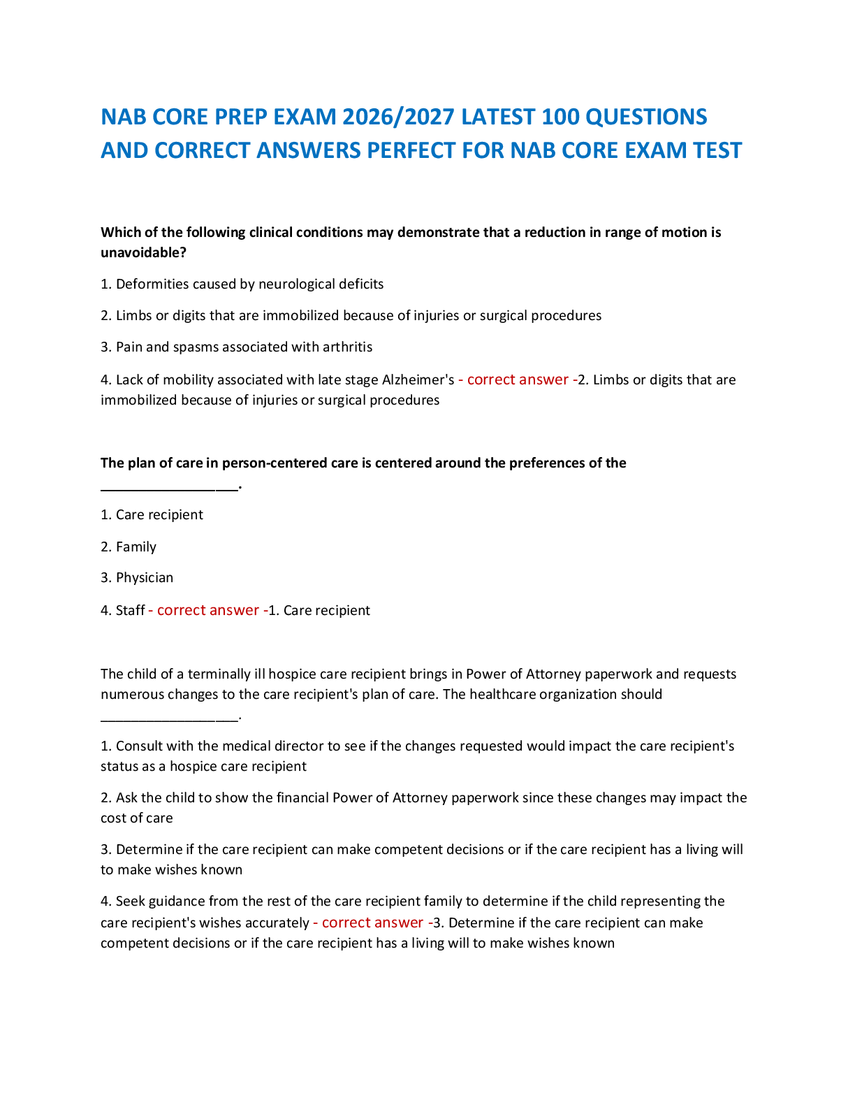 NAB CORE PREP EXAM 2026/2027 LATEST 100 QUESTIONS  AND CORRECT ANSWERS PERFECT FOR NAB CORE EXAM TEST