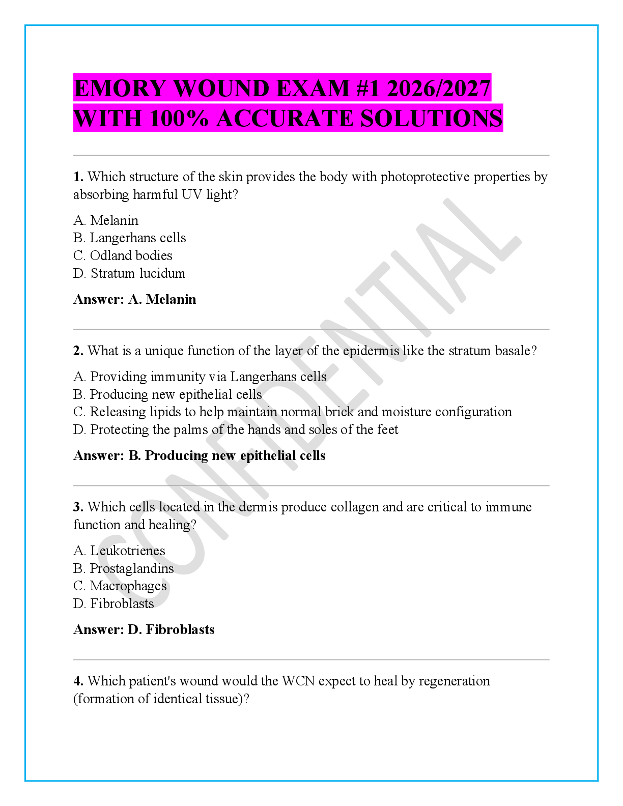 Recommended document preview for EMORY WOUND EXAM #1 2026/2027  WITH 100% ACCURATE SOLUTIONS