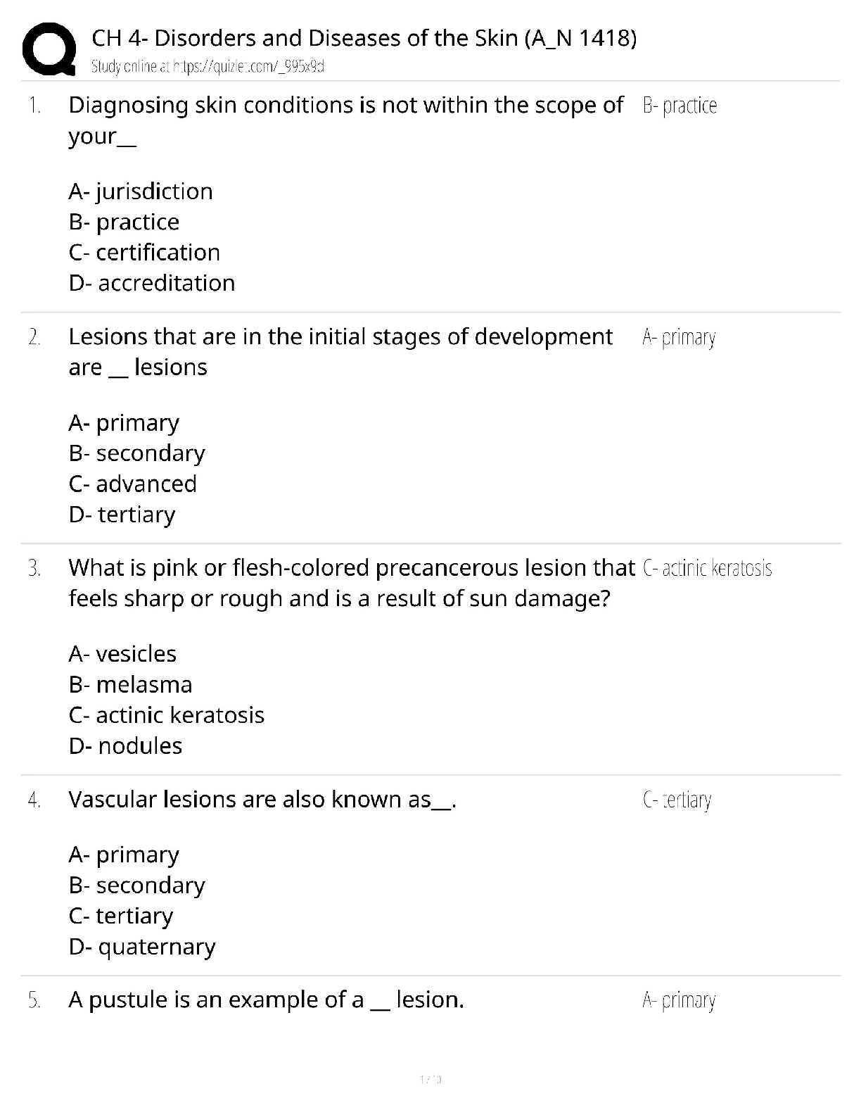 Recommended document preview for CH 4 Skin Disorders A_N 1418 / Score 100% / New Version / 2025 Update