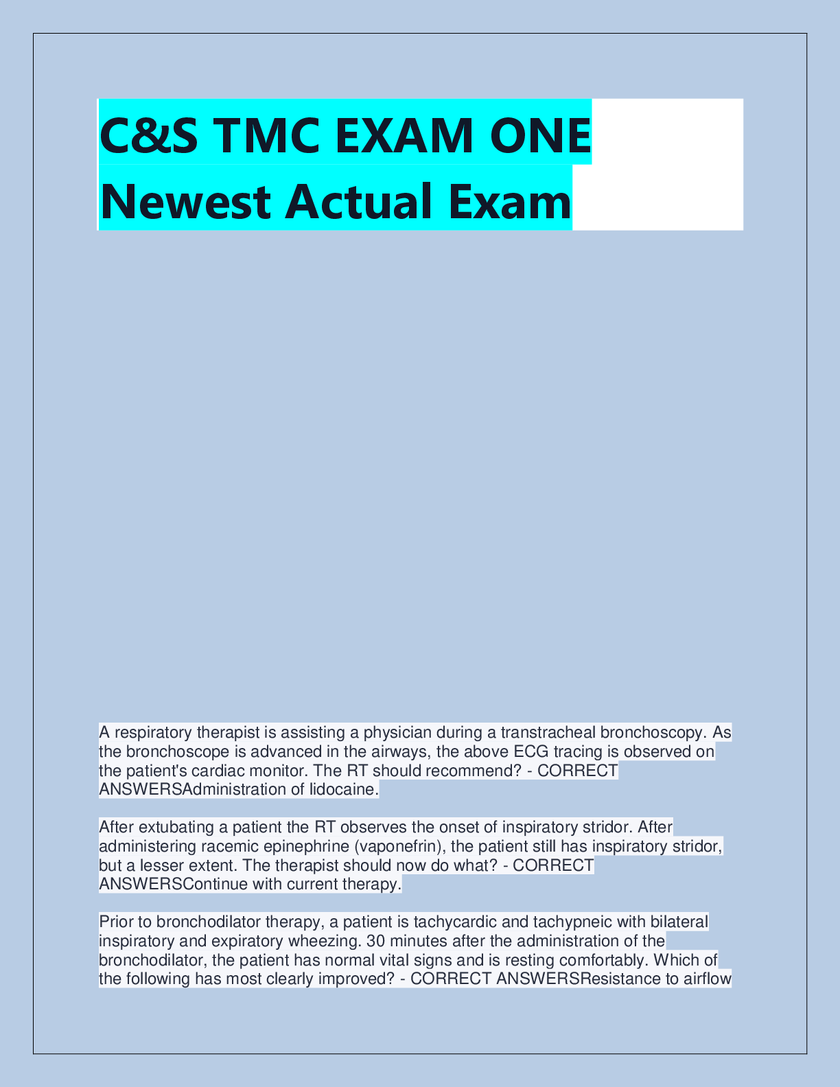Preview of C&S TMC EXAM ONE  Newest Actual Exam