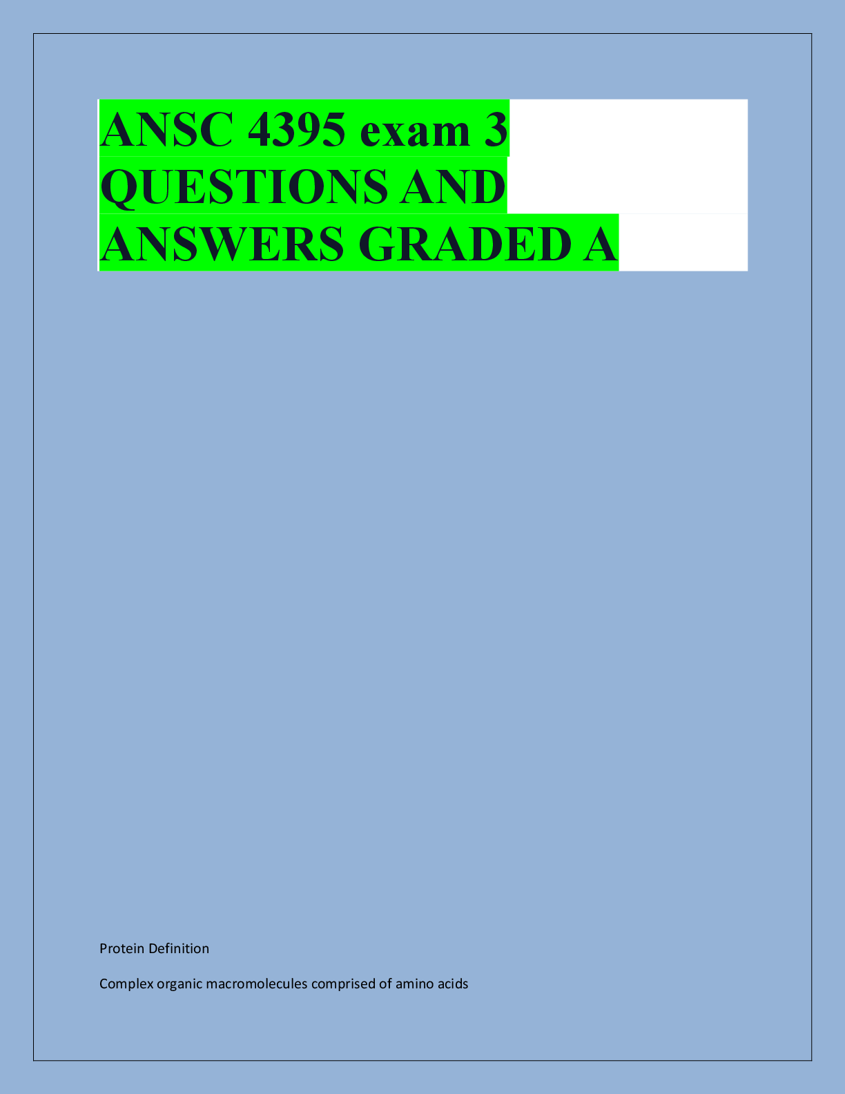 Preview of ANSC 4395 exam 3  QUESTIONS AND  ANSWERS GRADED A