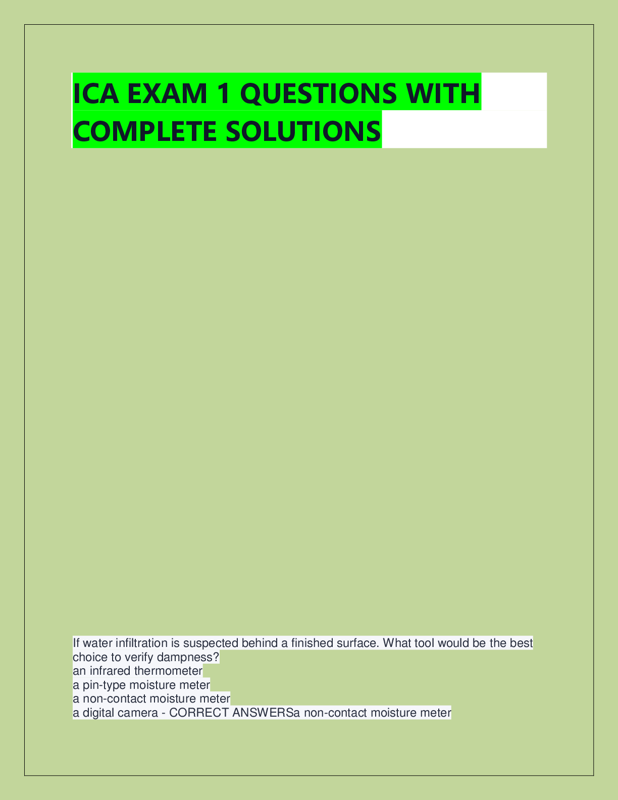 Recommended document preview for ICA EXAM 1 QUESTIONS WITH  COMPLETE SOLUTIONS