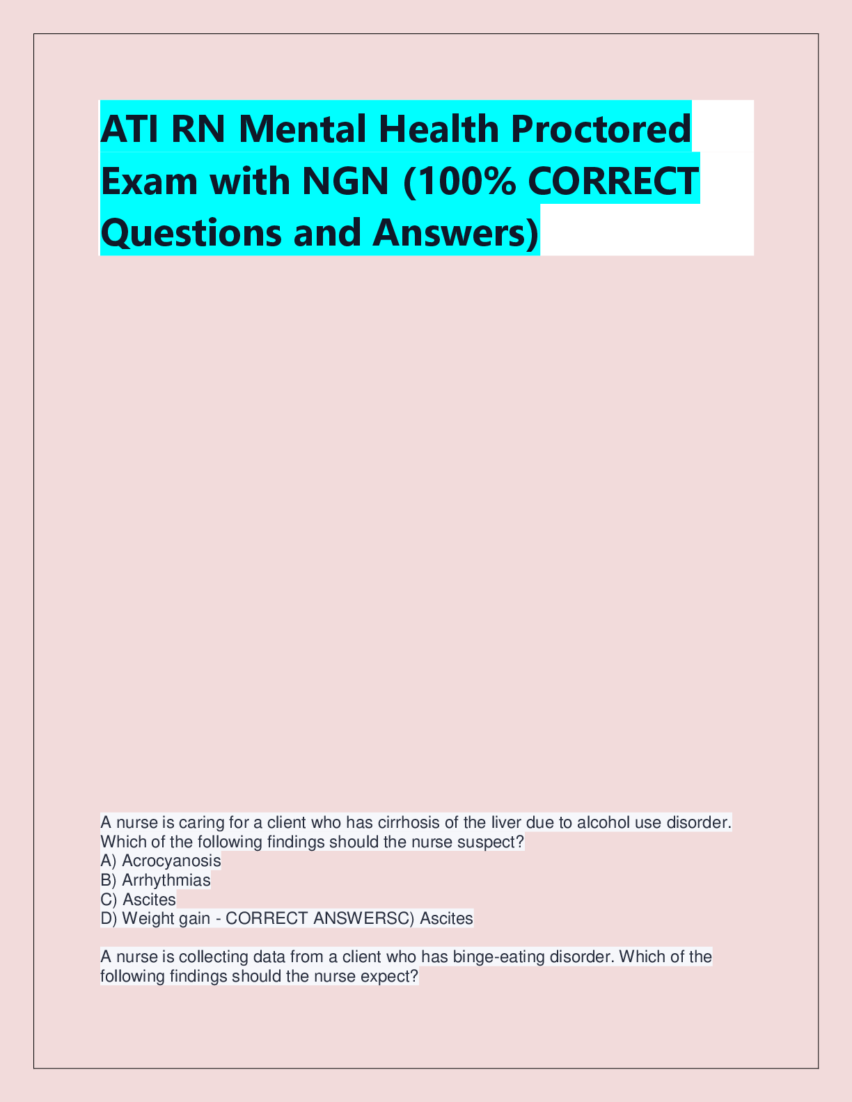 Recommended document preview for ATI RN Comprehensive  Predictor Retake LATEST  2023 Verified & Reliable  Exam Score A