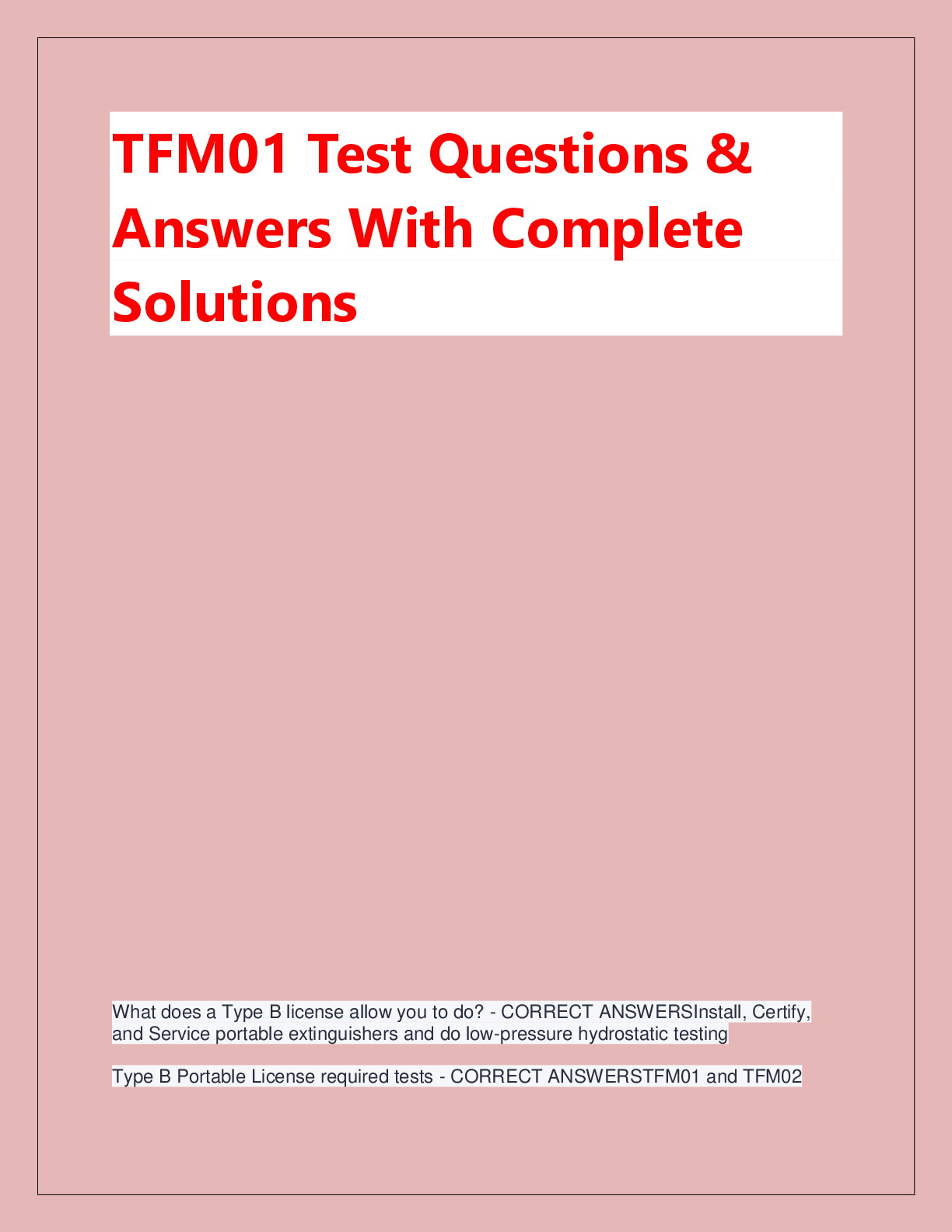 Recommended document preview for TFM01 Test Questions &  Answers With Complete  Solutions