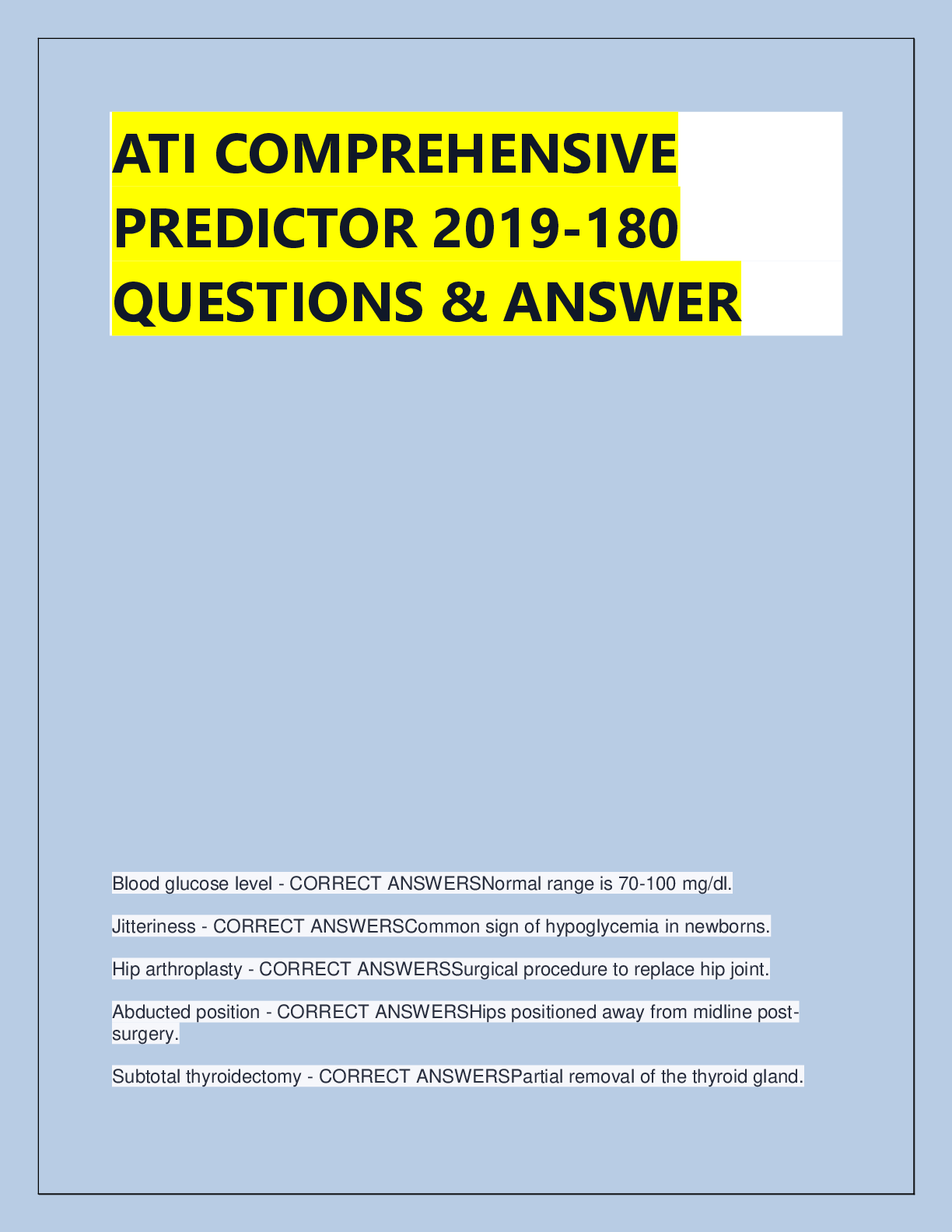 Preview of ATI comprehensive  predictor 2023/2024  PROCTORED EXAMS  STUDY THIS ONE