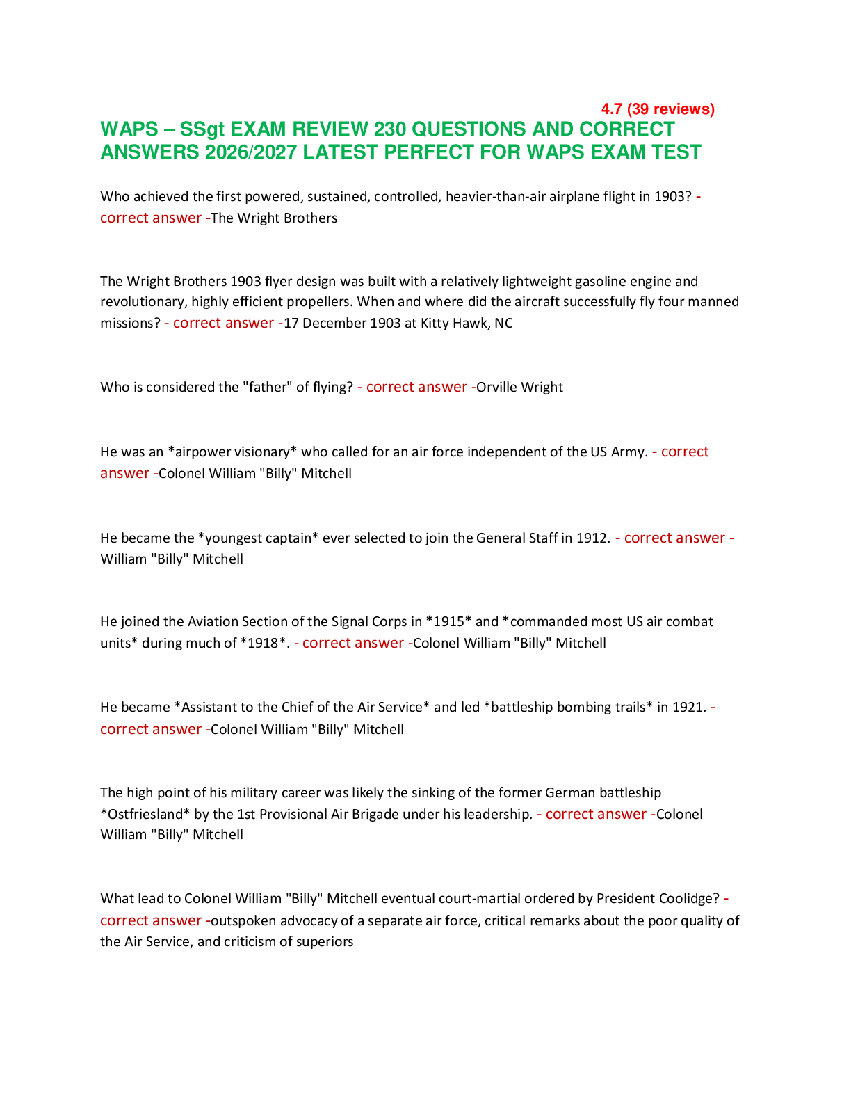 WAPS – SSgt EXAM REVIEW 230 QUESTIONS AND CORRECT  ANSWERS 2026/2027 LATEST PERFECT FOR WAPS EXAM TEST