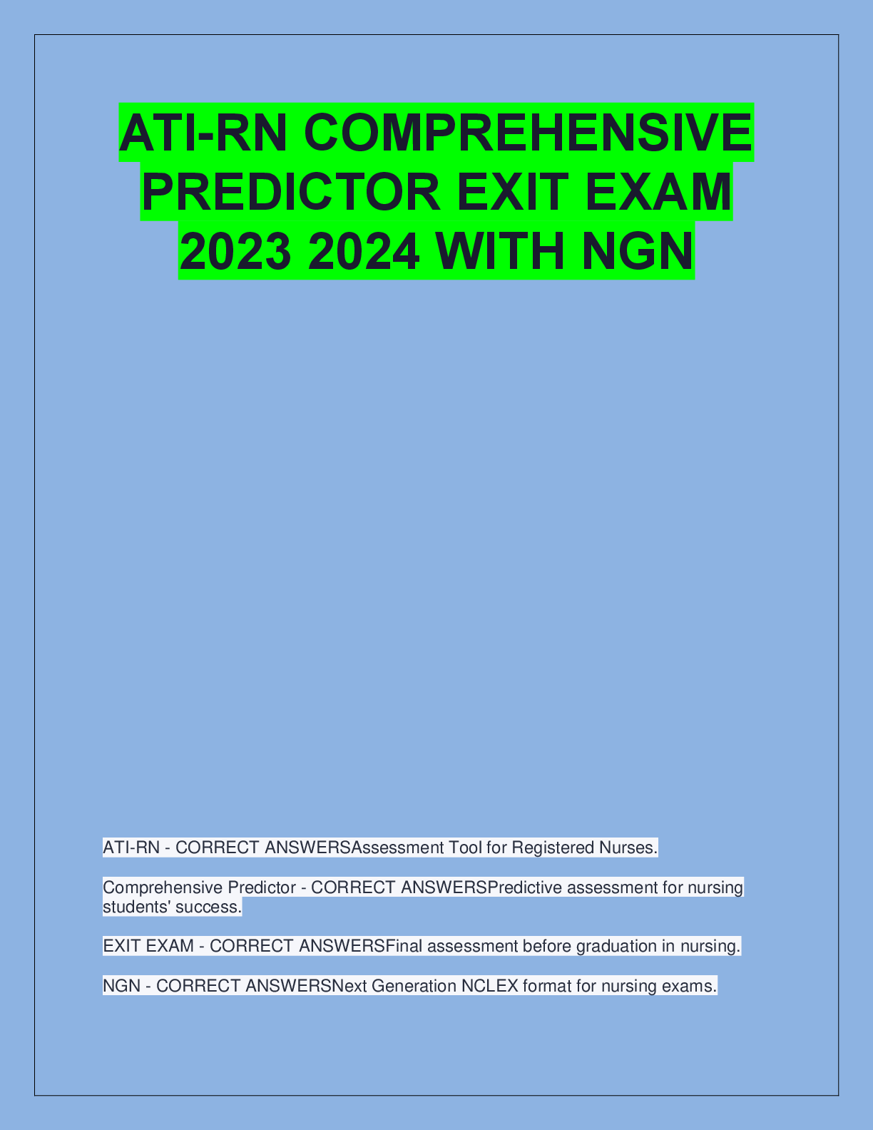 Preview of ATI-RN COMPREHENSIVE  PREDICTOR EXIT EXAM  2023 2024 WITH NGN