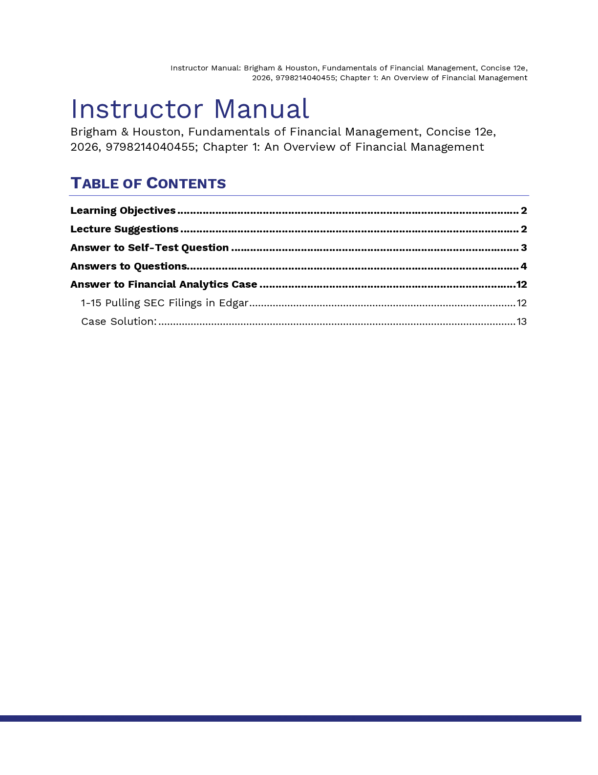 Recommended document preview for Solutions Manual For Fundamentals of Financial Management Concise 12th Edition By Eugene Brigham, Joel Houston