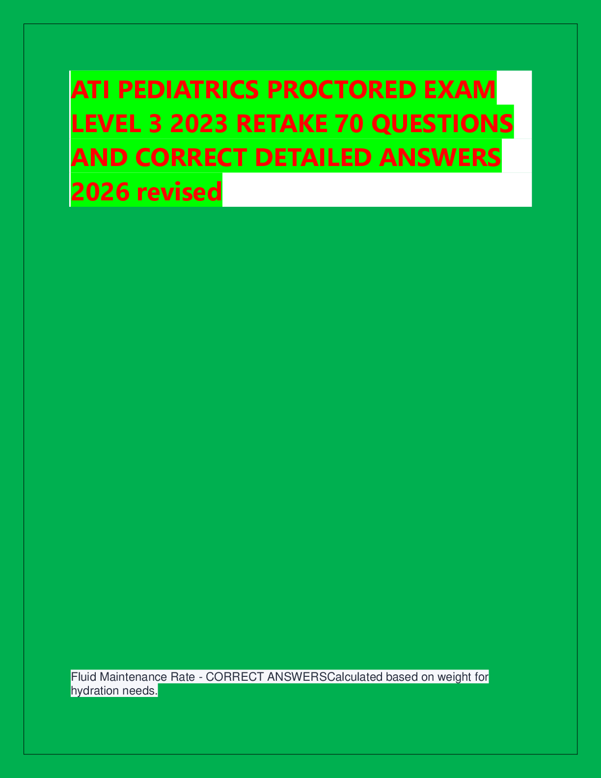 Preview of ATI PEDIATRICS PROCTORED EXAM  LEVEL 3 2023 RETAKE 70 QUESTIONS  AND CORRECT DETAILED ANSW