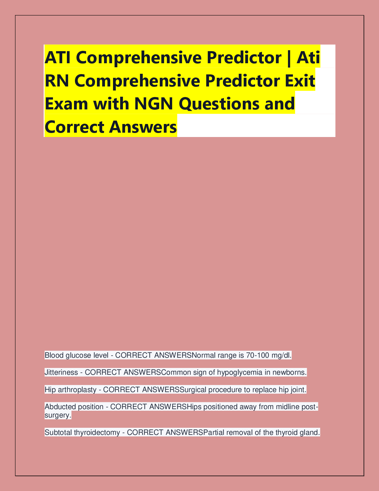 Preview of ATI Comprehensive Predictor | Ati  RN Comprehensive Predictor Exit  Exam with NGN Question