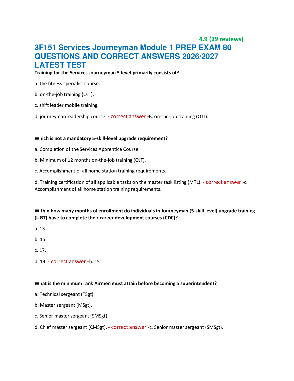 3F151 Services Journeyman Module 1 PREP EXAM 80  QUESTIONS AND CORRECT ANSWERS 2026/2027  LATEST TEST