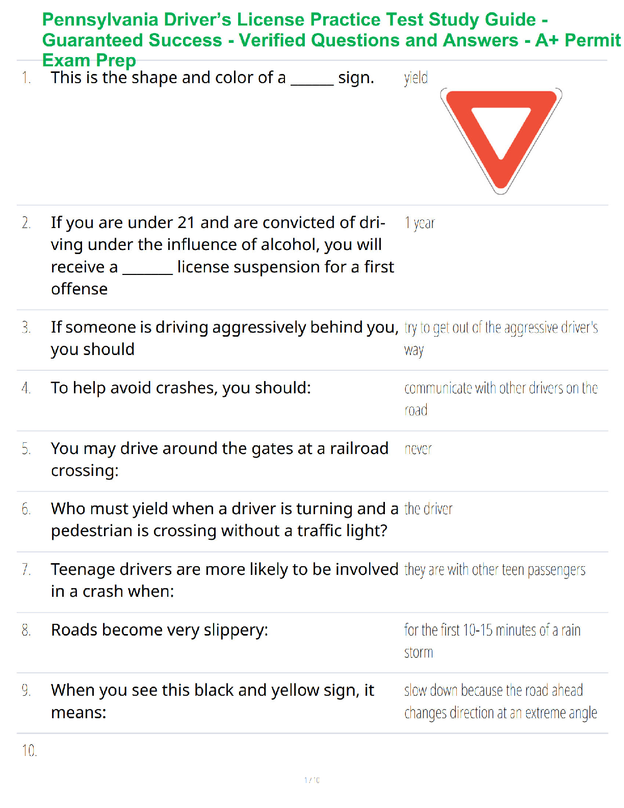 Pennsylvania Driver’s License Practice Test Study Guide - Guaranteed Success - Verified Questions and Answers - A+ Permit Exam Prep