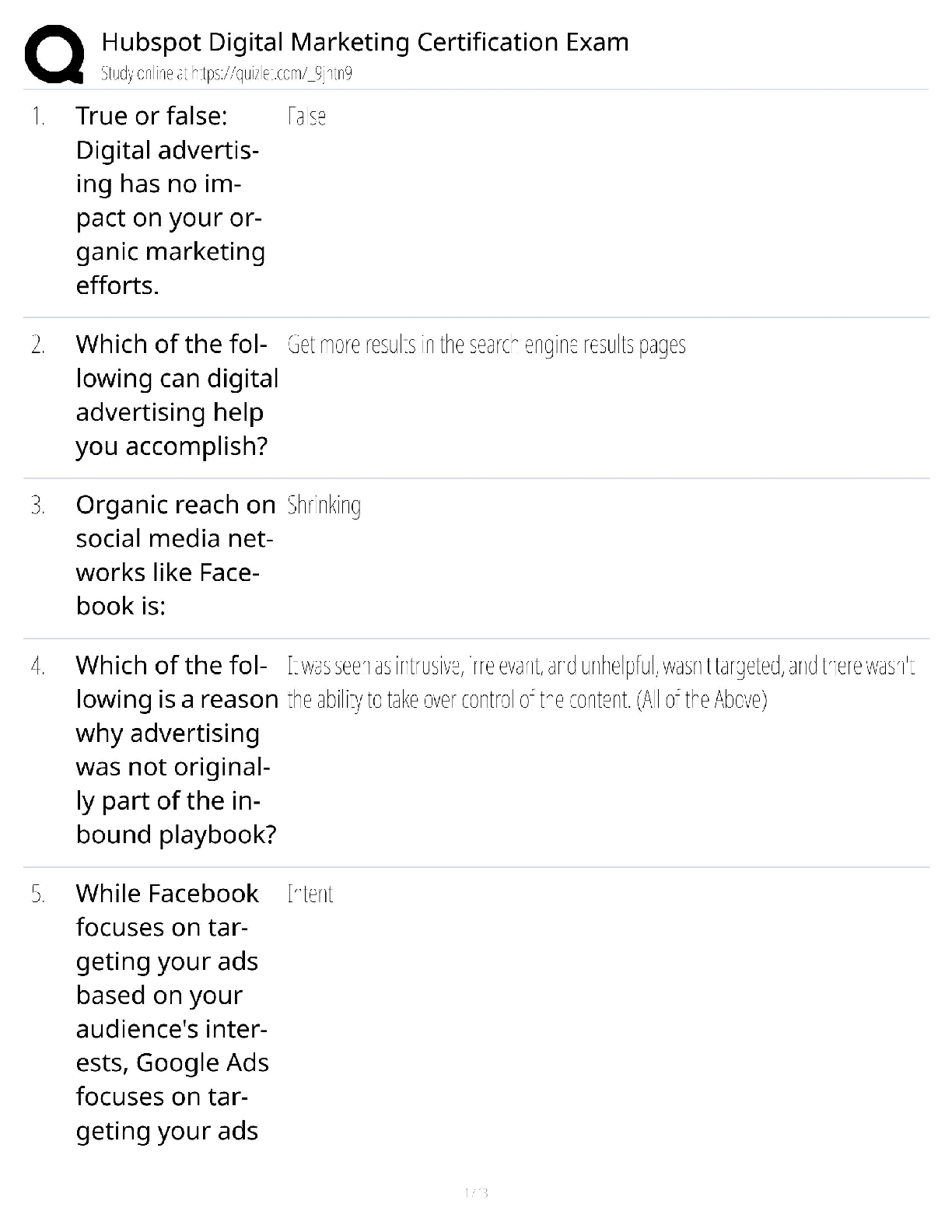 Recommended document preview for HubSpot Digital Marketing Certification / Score 100% / New Version / 2025 Update