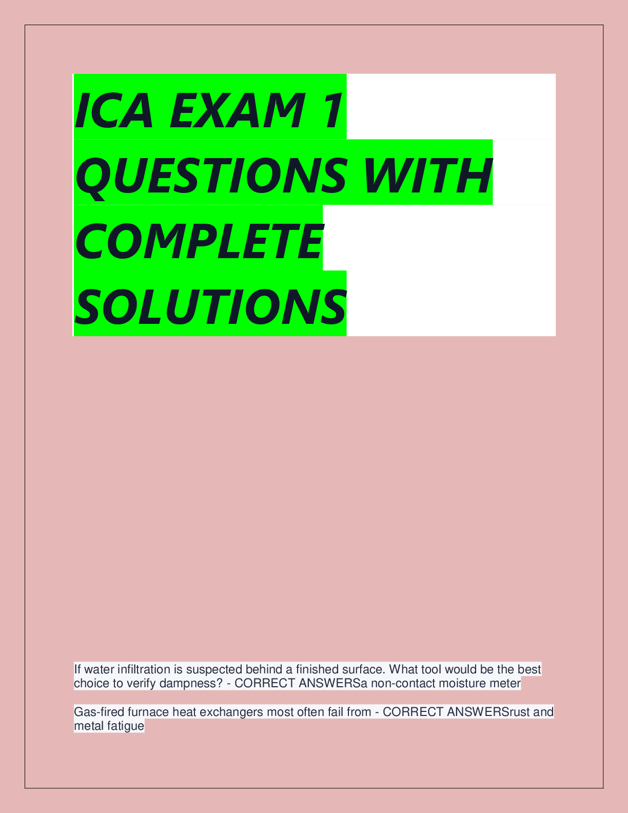 Preview of ICA EXAM 1  QUESTIONS WITH  COMPLETE  SOLUTIONS