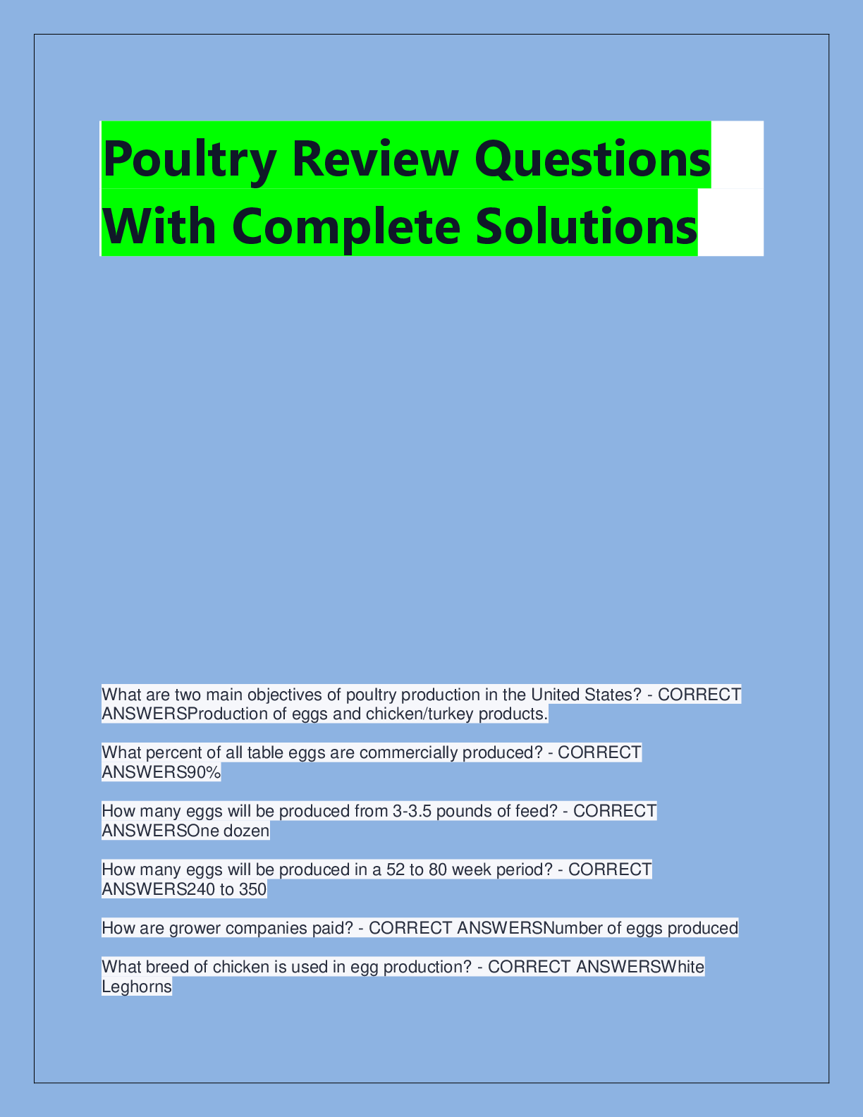 Recommended document preview for Poultry Review Questions  With Complete Soluti