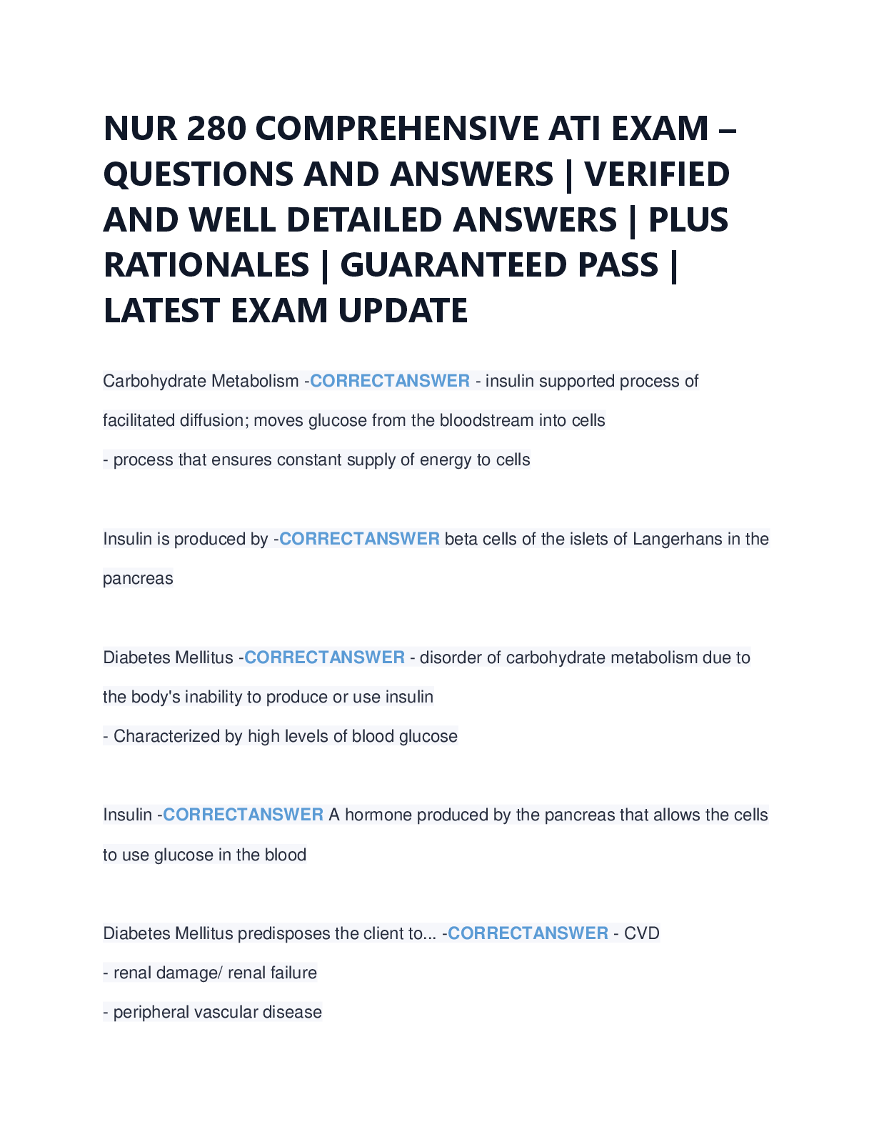 Preview of NUR 280 COMPREHENSIVE ATI EXAM –  QUESTIONS AND ANSWERS | VERIFIED  AND WELL DETAILED ANSWERS | PLUS  RATIONALES | GUARANTEED PASS |  LATEST EXAM UPDATE