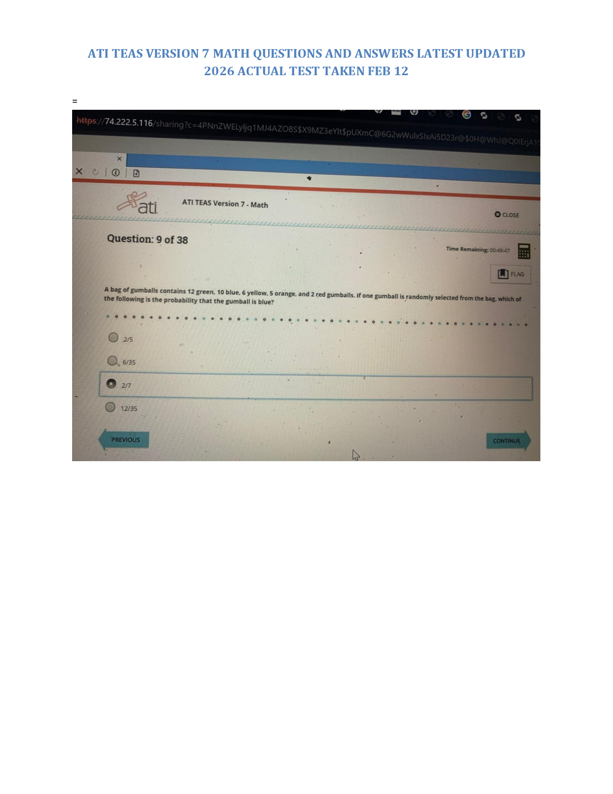 ATI TEAS VERSION 7 MATH QUESTIONS AND ANSWERS LATEST UPDATED  2026 ACTUAL TEST TAKEN FEB 12