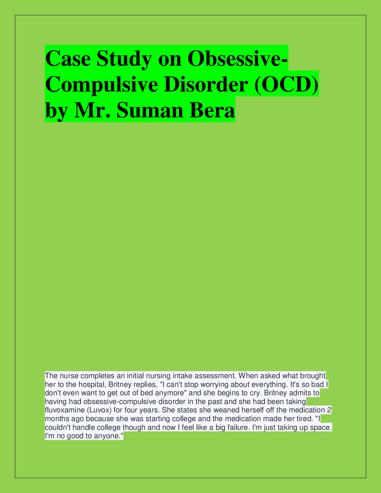 Preview image for Case Study on ObsessiveCompulsive Disorder (OCD)  by Mr. Suman Bera