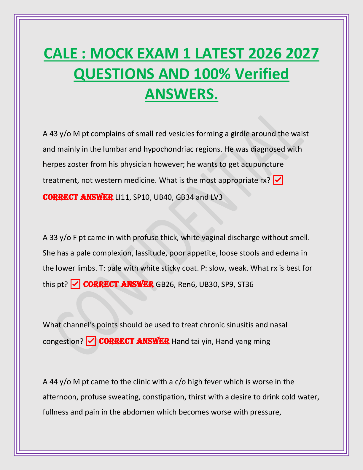 Preview of CALE : MOCK EXAM 1 LATEST 2026 2027  QUESTIONS AND 100% Verified  ANSWERS.