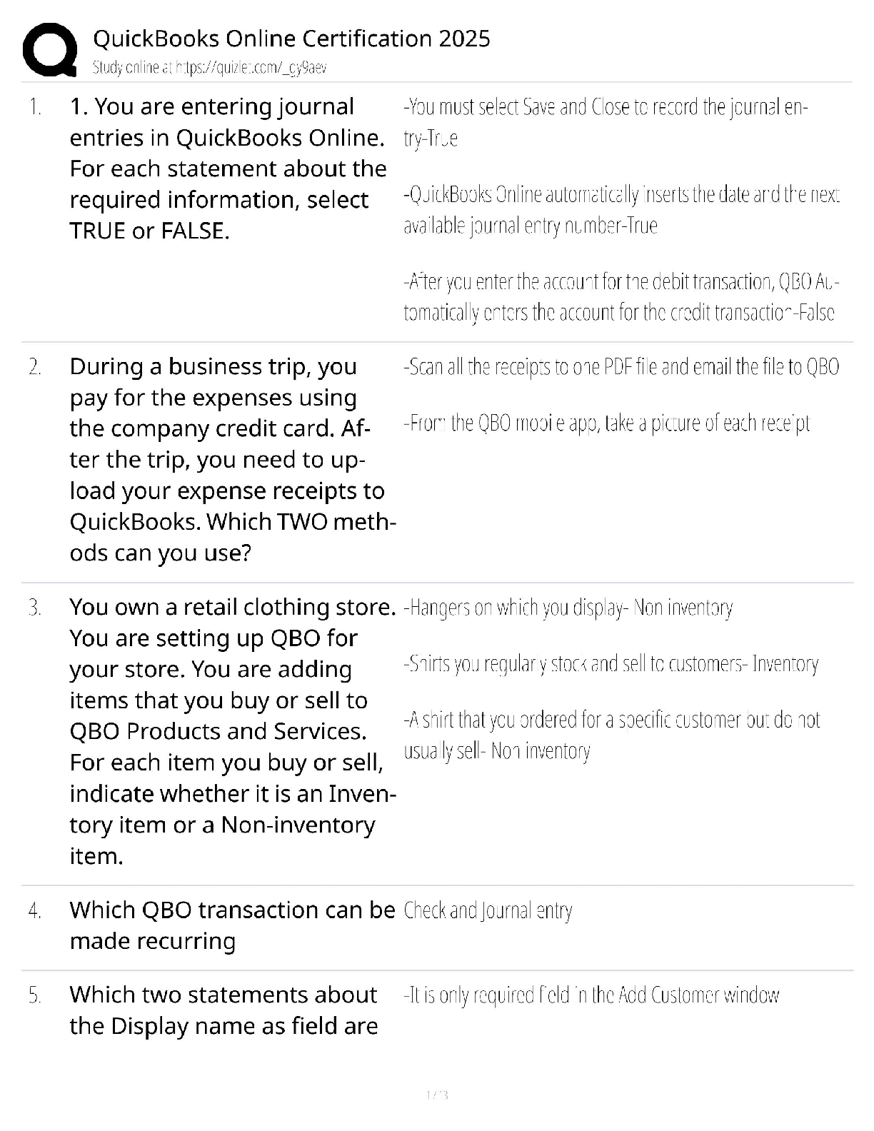 Recommended document preview for QuickBooks Online Certification 2025 / Score 100% / New Version / 2025 Update