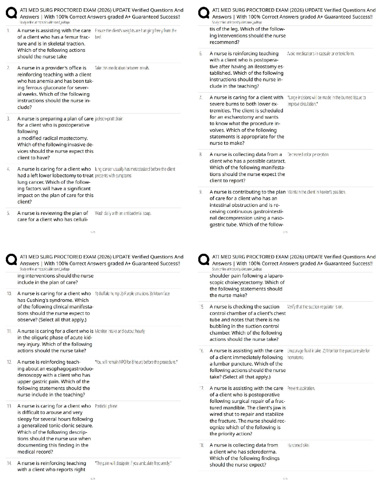 Recommended document preview for ATI MED SURG PROCTORED EXAM (2026) / Score 100% / New Version / 2026 Update