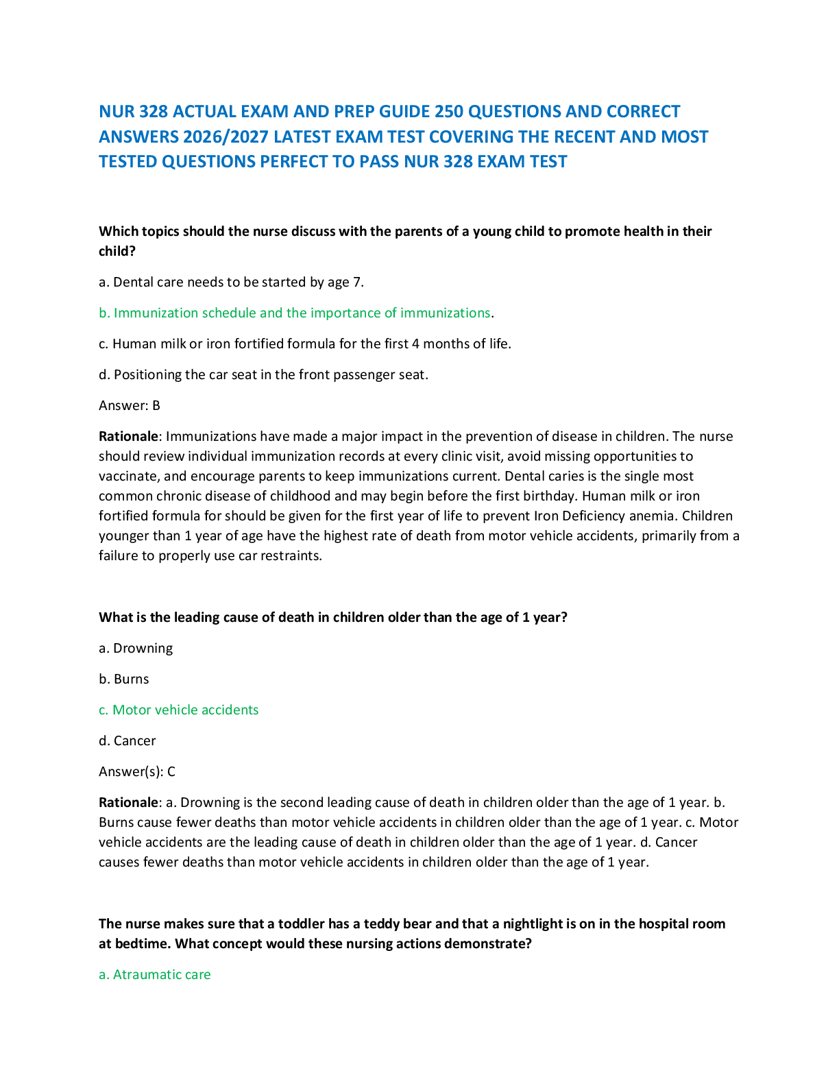 Preview of NUR 328 ACTUAL EXAM AND PREP GUIDE 250 QUESTIONS AND CORRECT  ANSWERS 2026/2027 LATEST EXA