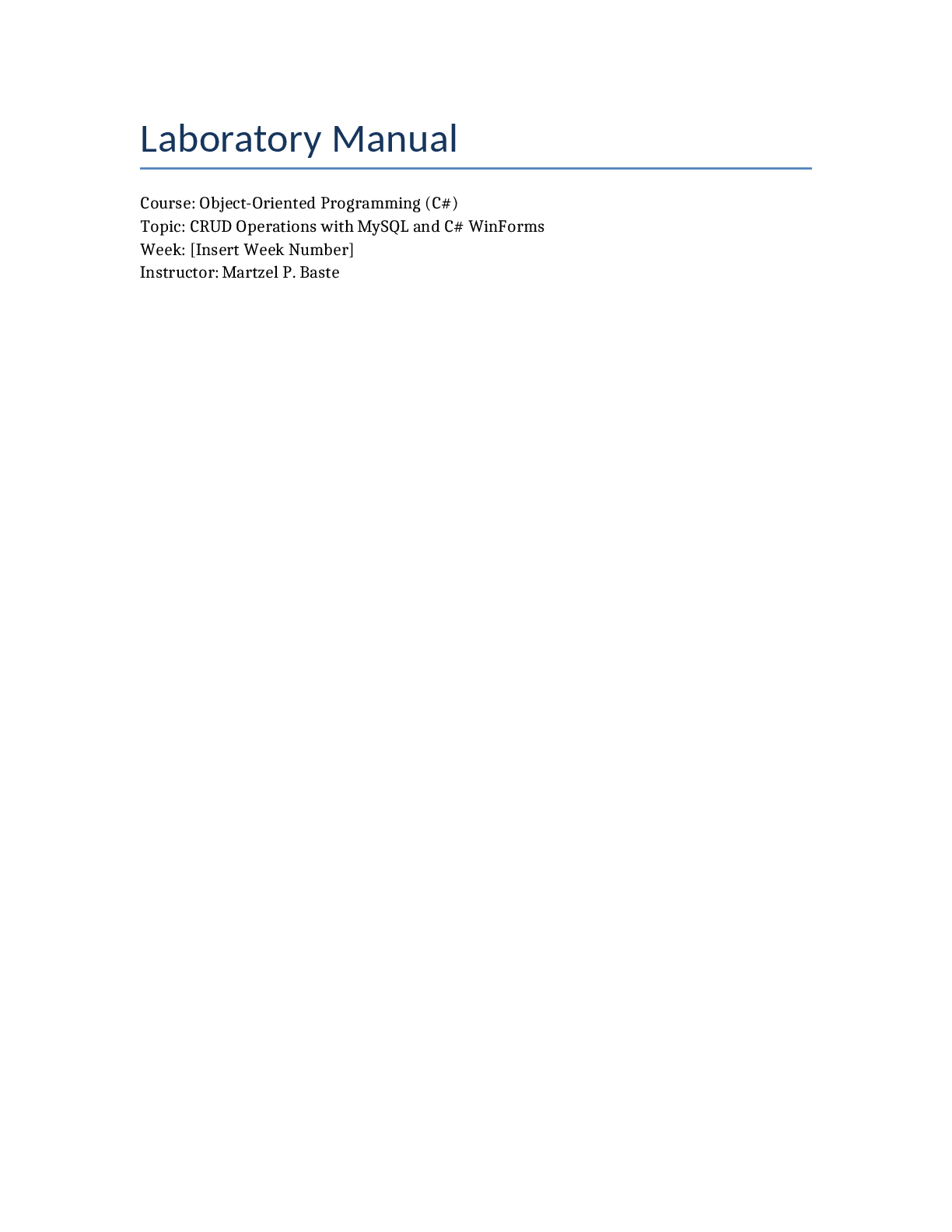 Recommended document preview for ITS 14344 CRUD Operations with MySQL and C# WinForms Laboratory Manual