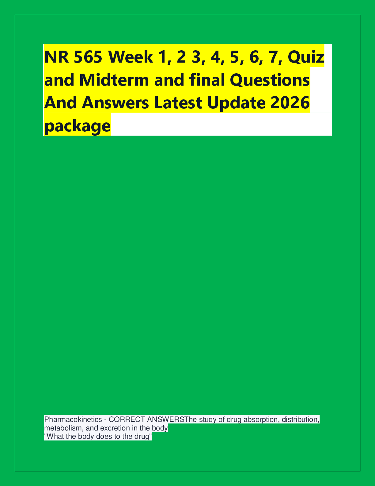 Recommended document preview for NR 565 Week 1, 2 3, 4, 5, 6, 7, Quiz  and Midterm and final Questions  And Answers Latest Update 2026  package