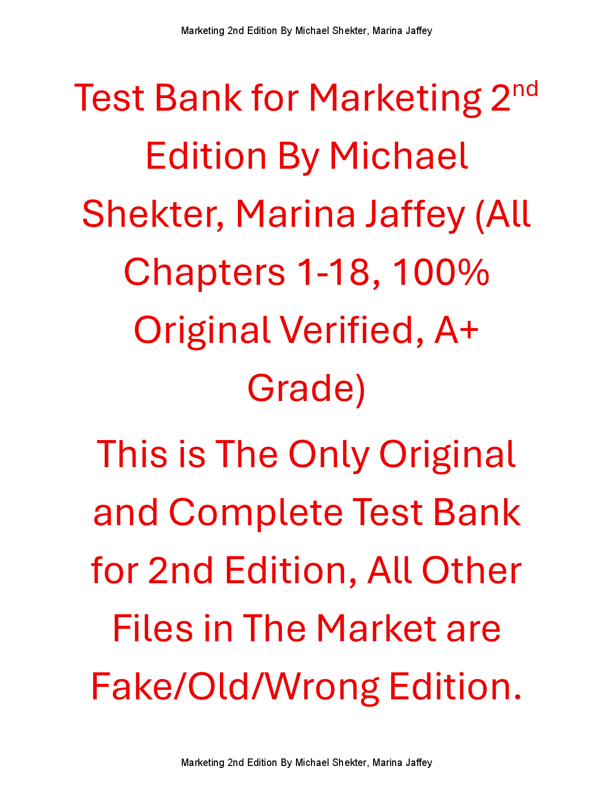 Preview of Test Bank Marketing 2nd Edition By Michael Shekter, Marina Jaffey