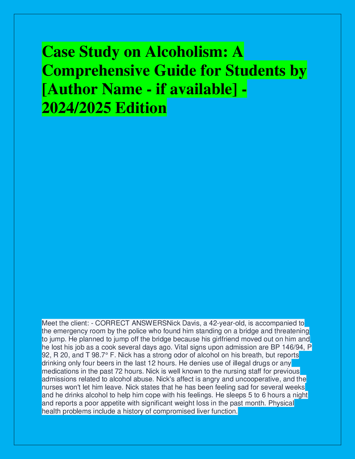 Preview image for Case Study on Alcoholism: A  Comprehensive Guide for Students by  [Author Name - if available] - 2024/2025 Edition