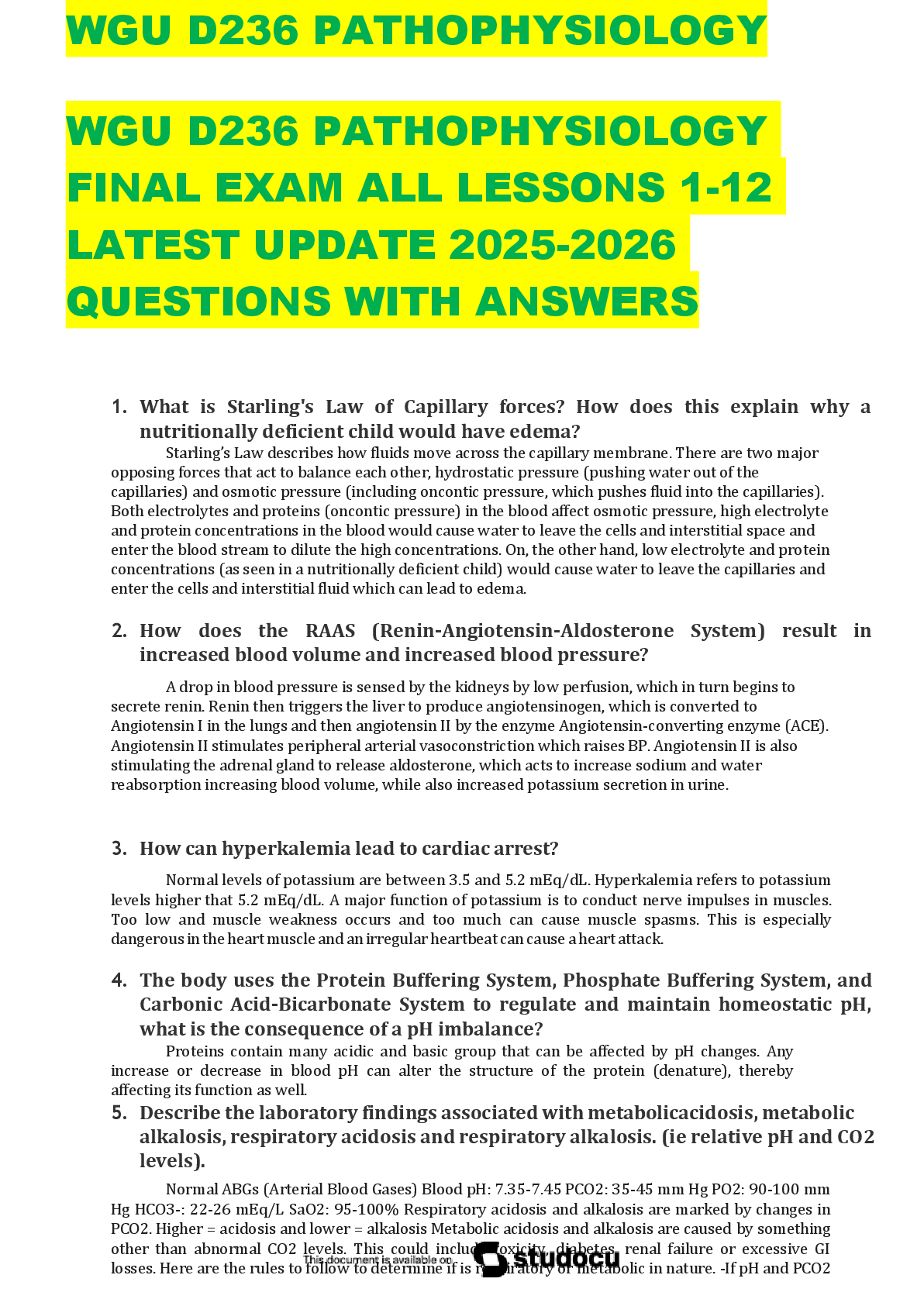 Recommended document preview for WGU D236 PATHOPHYSIOLOGY FINAL EXAM ALL LESSONS 1-12 LATEST UPDATE 2025-2026 QUESTIONS WITH ANSWERS
