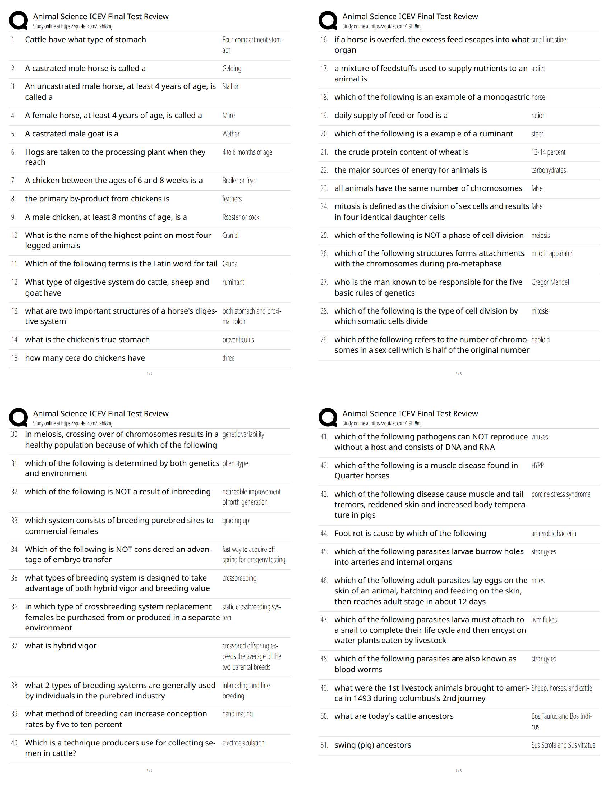 Animal Science ICEV Final Test Review  New Version / 2026 Update