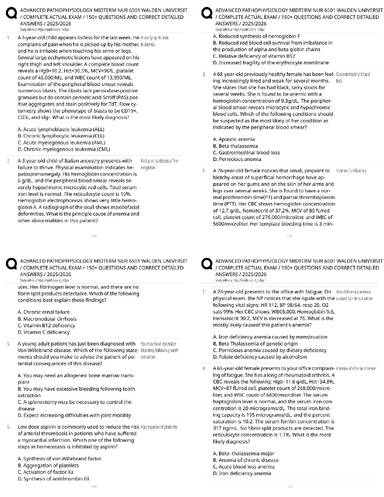 ADVANCED PATHOPHYSIOLOGY MIDTERM / NUR 6501 WALDEN UNIVERSITY / Exam Prep Test Bank / Score 100% New Version 2026 Update