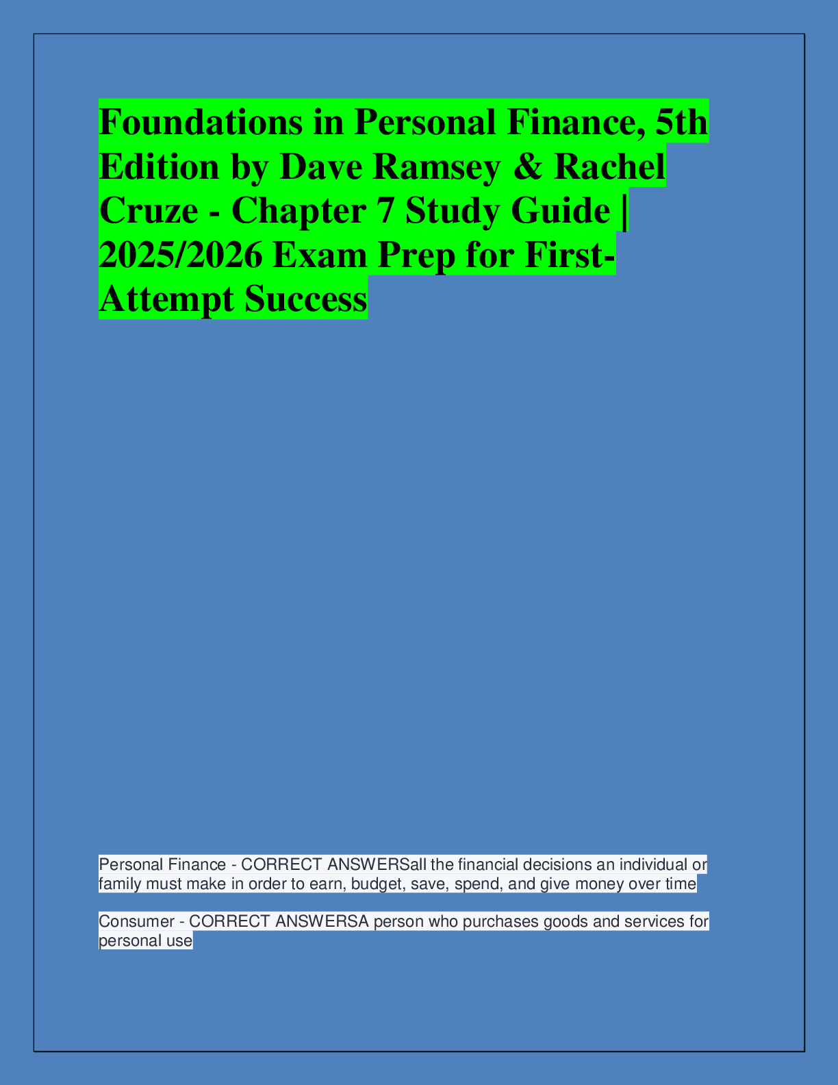 Preview of Foundations in Personal Finance, 5th  Edition by Dave Ramsey & Rachel  Cruze - Chapter 7 S