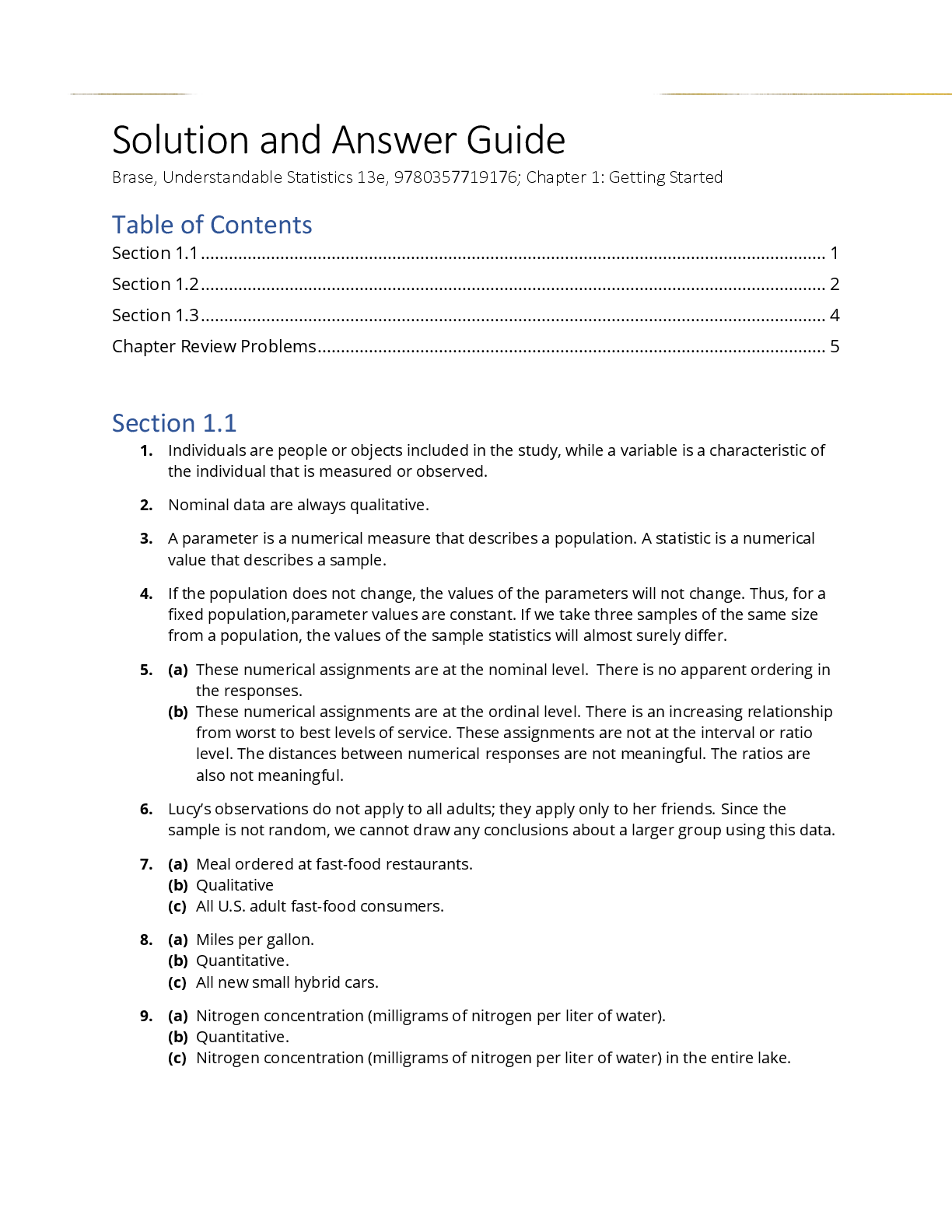 Preview of Solutions Manual for Understandable Statistics, 13th Edition By Charles Brase, Corrinne Brase, James Seibert, Jason Dolor