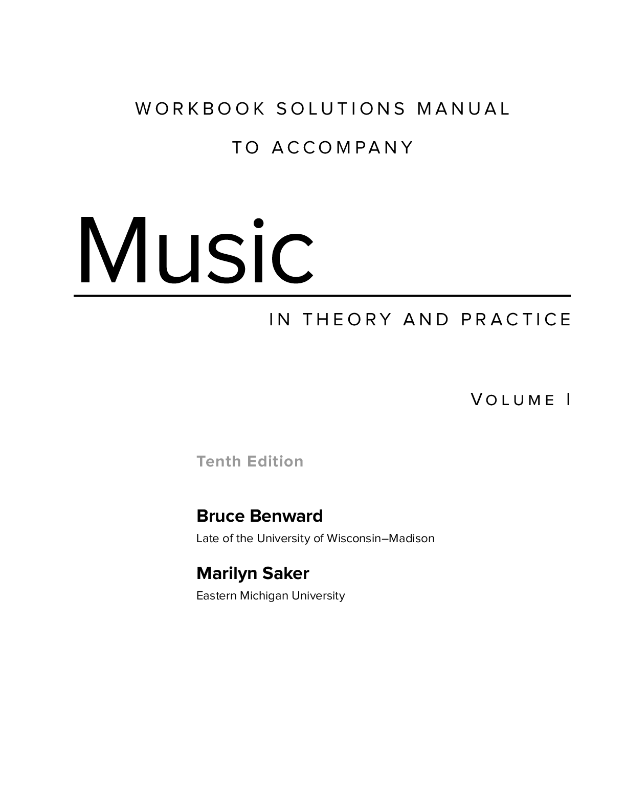 Preview of Solutions Manual For Music in Theory and Practice 10th Edition Volume 1 By Bruce Benward