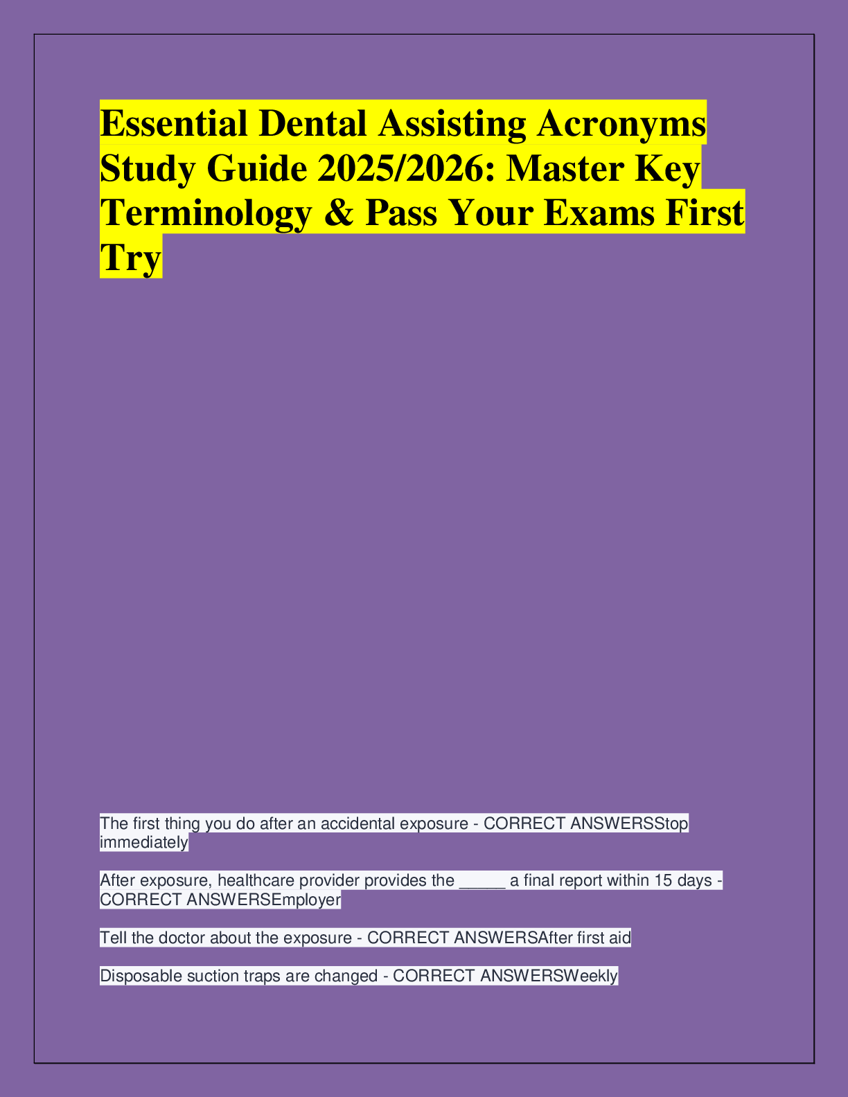 Preview of Essential Dental Assisting Acronyms  Study Guide 2025/2026: Master Key  Terminology & Pass