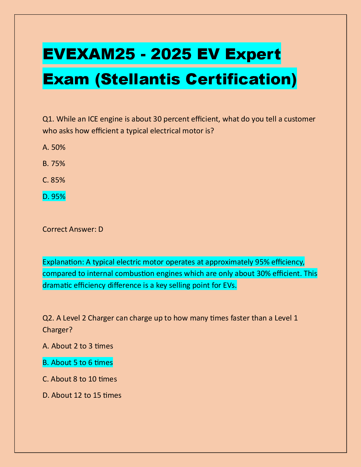 Preview of EVEXAM25 - 2025 EV Expert  Exam (Stellantis Certification)