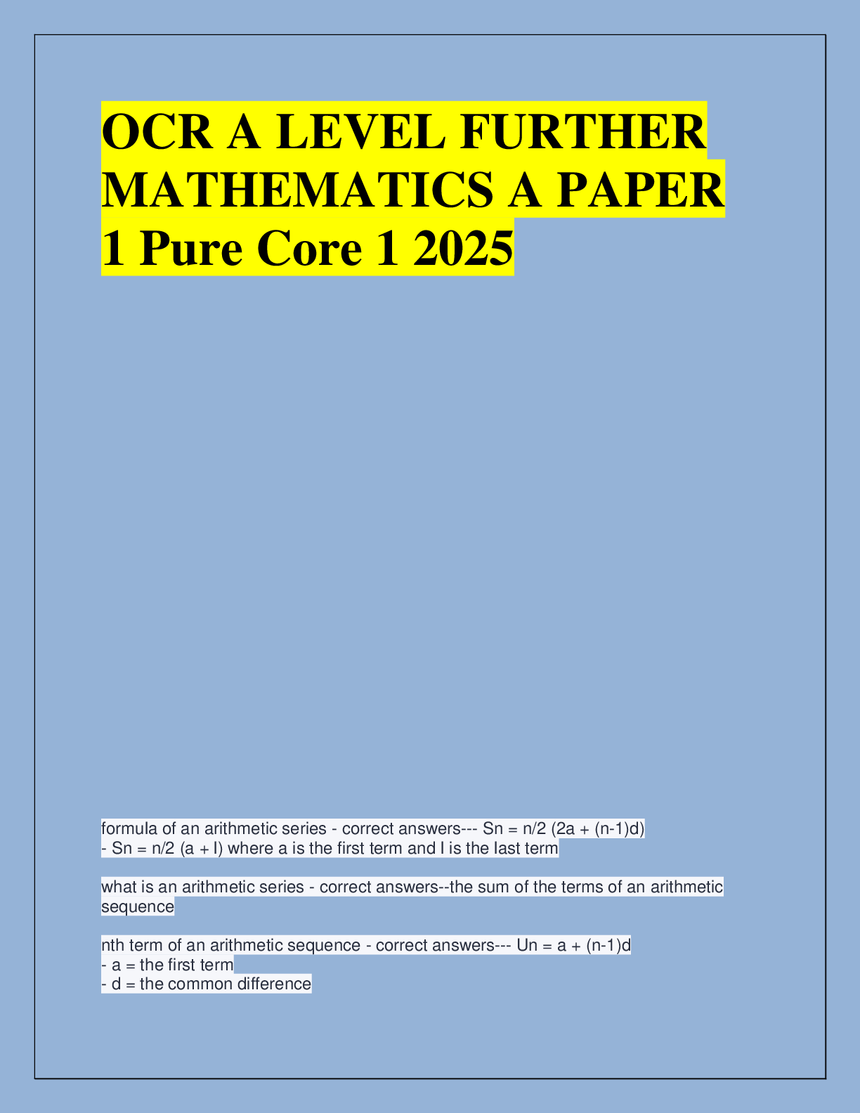 Preview image for OCR A LEVEL FURTHER  MATHEMATICS A PAPER  1 Pure Core 1 2025