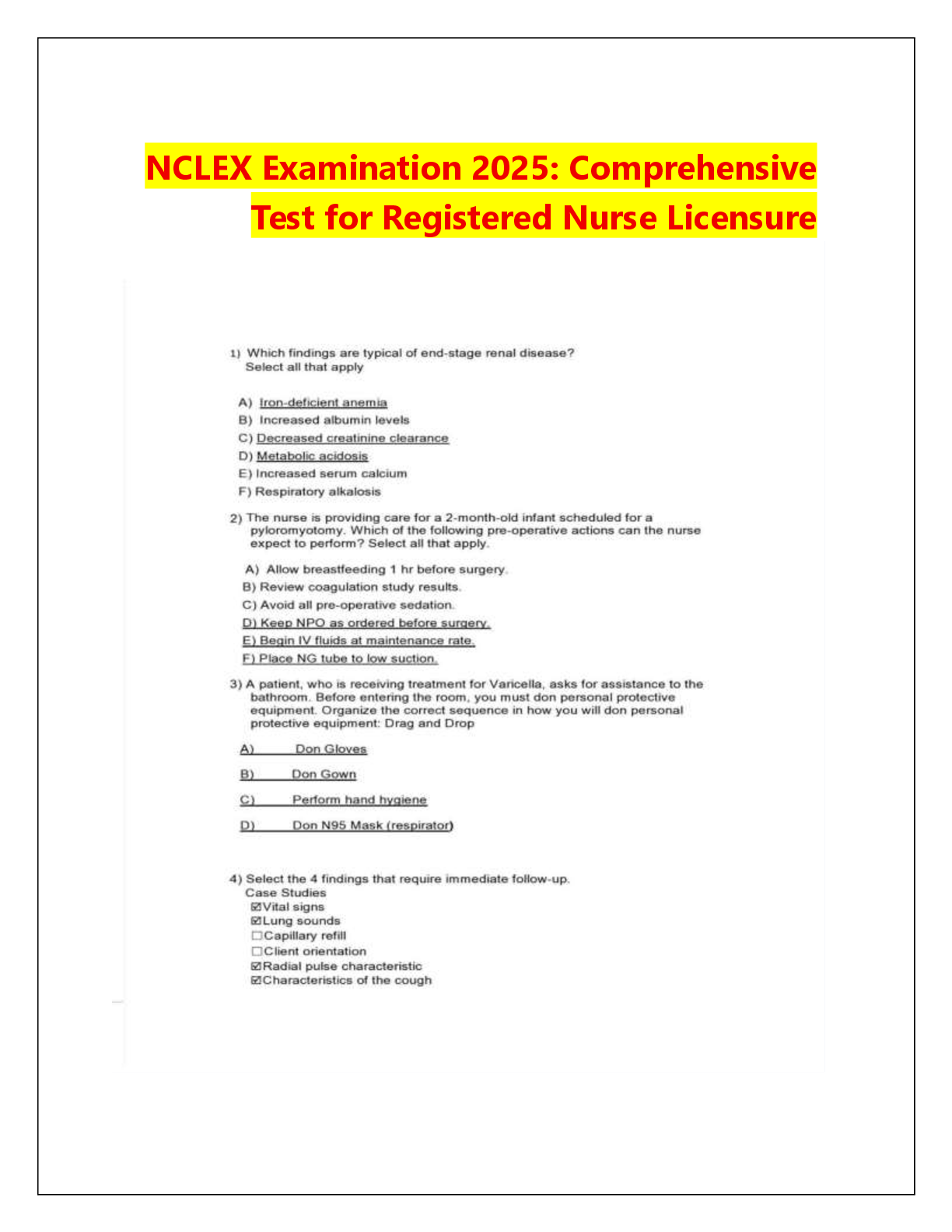 Preview image for NCLEX Examination 2025: Comprehensive  Test for Registered Nurse Licensure