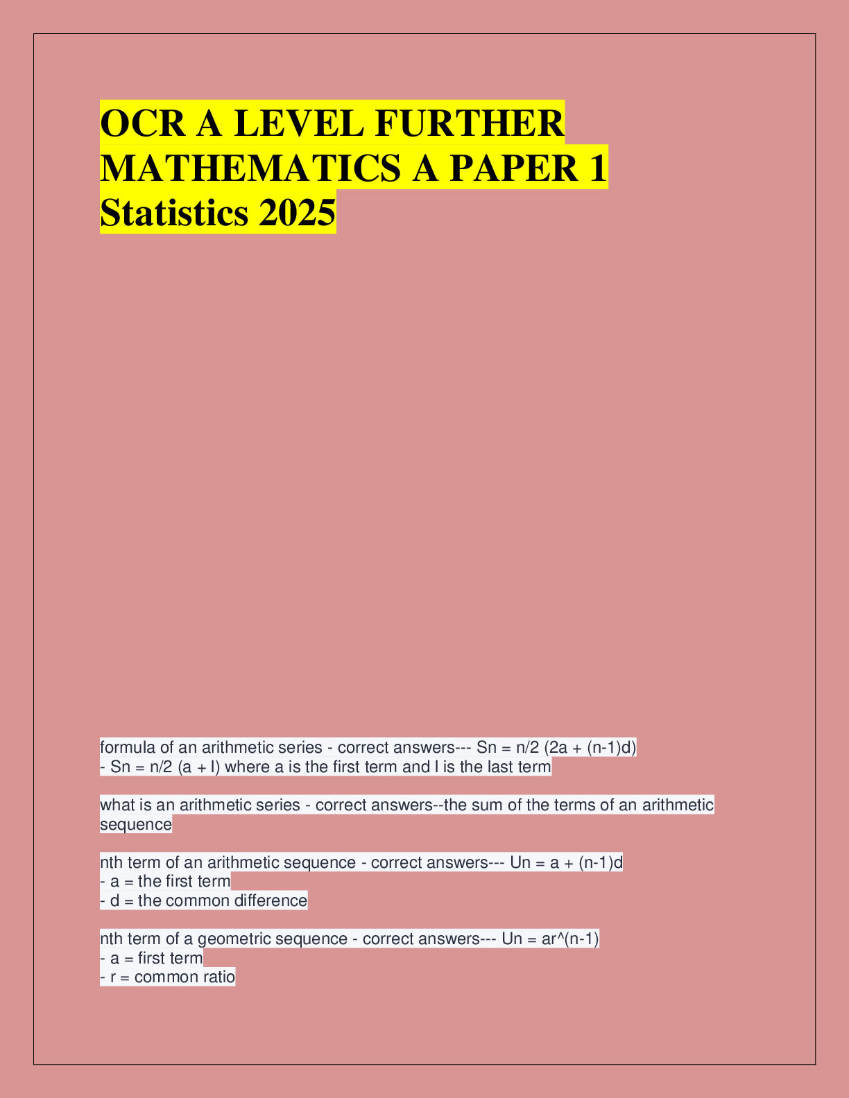 Preview image for OCR A LEVEL FURTHER  MATHEMATICS A PAPER 1  Statistics 2025