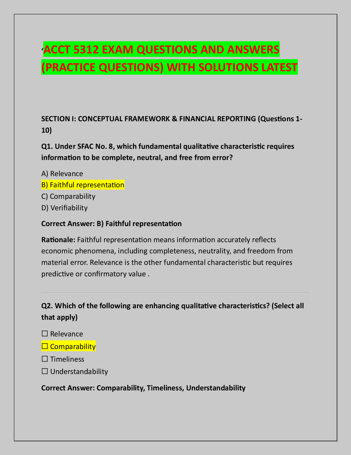 Preview of ACCT 5312 EXAM QUESTIONS AND ANSWERS  (PRACTICE QUESTIONS) WITH SOLUTIONS LATEST