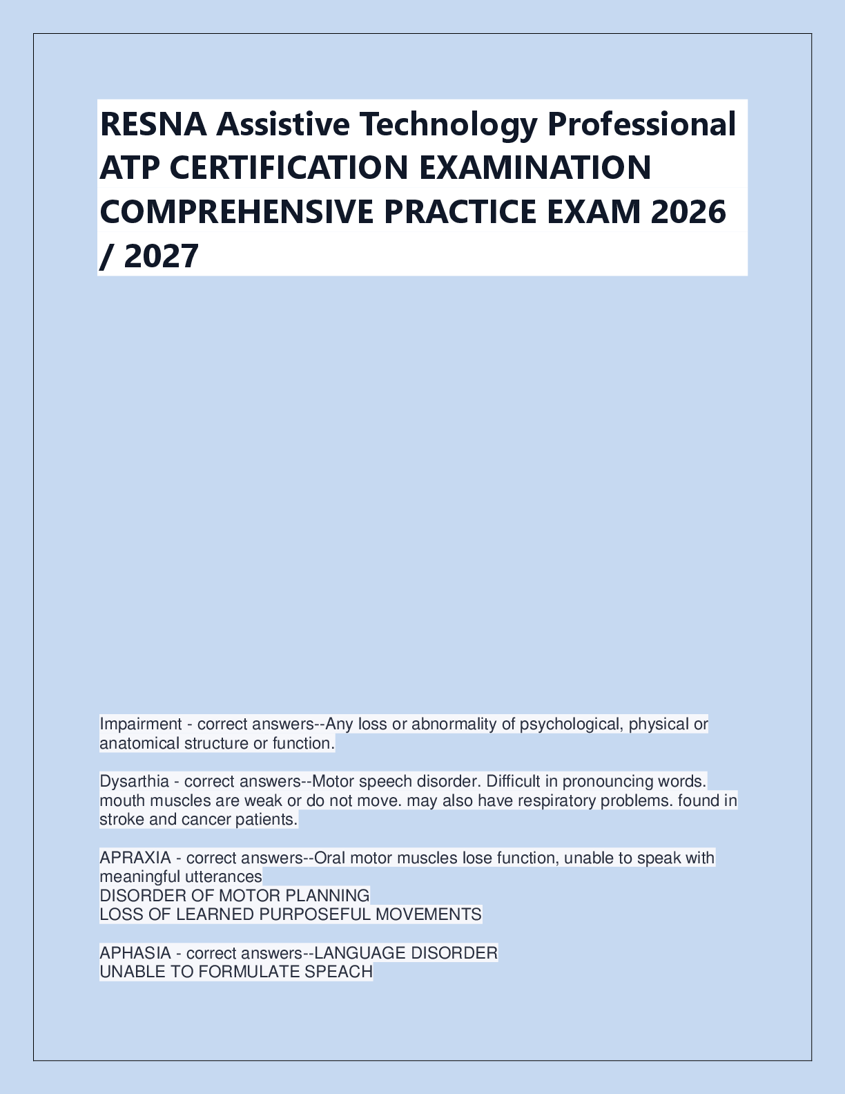 Preview of RESNA Assistive Technology Professional  ATP CERTIFICATION EXAMINATION  COMPREHENSIVE PRAC